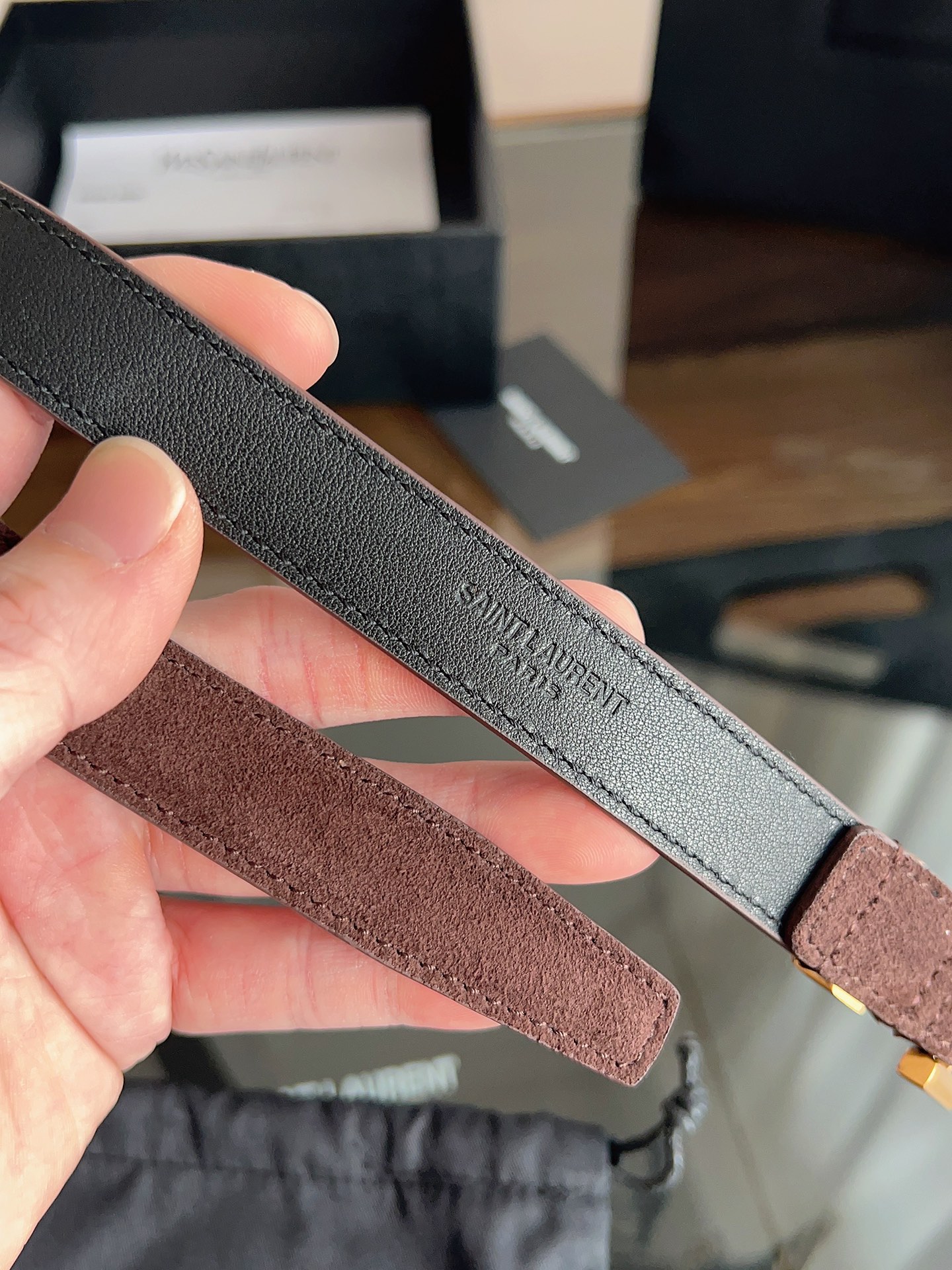 P ysl圣罗兰2026女士新款腰带，冬季爆款绒面原版皮，方形搭扣配以ysl标识腰带环，女士冬季必备款，