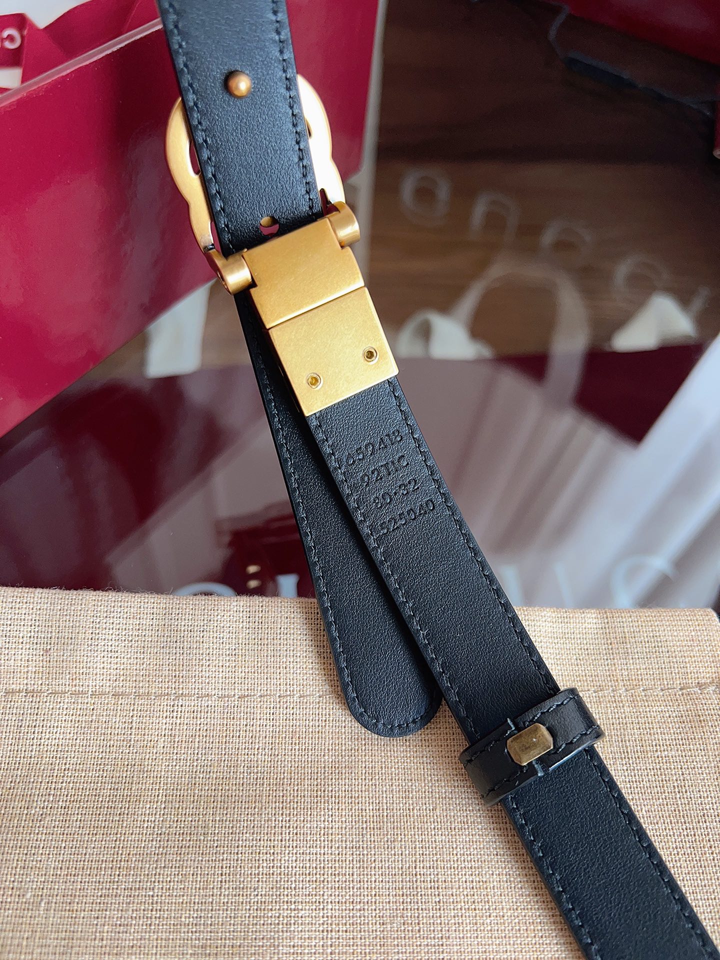 Gucci  92TIC 黑篮SuPreme PVC黑花 小牛皮黑底 宽度2.0cm 复古GG旋转扣双面