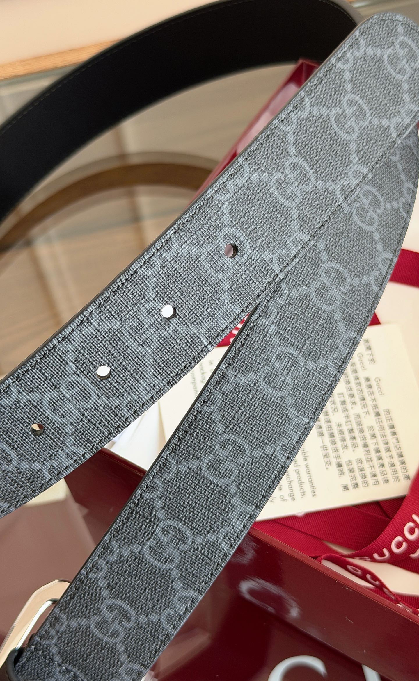 Gucci 款号  92TIN 1000 表面材料是黑色定制PVC 反面定制硅胶皮 宽度3.5cm 皮圈