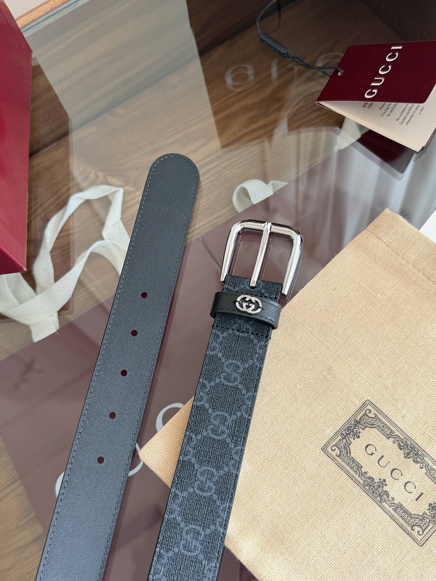 Gucci 款号  92TIN 1000 表面材料是黑色定制PVC 反面定制硅胶皮 宽度3.5cm 皮圈