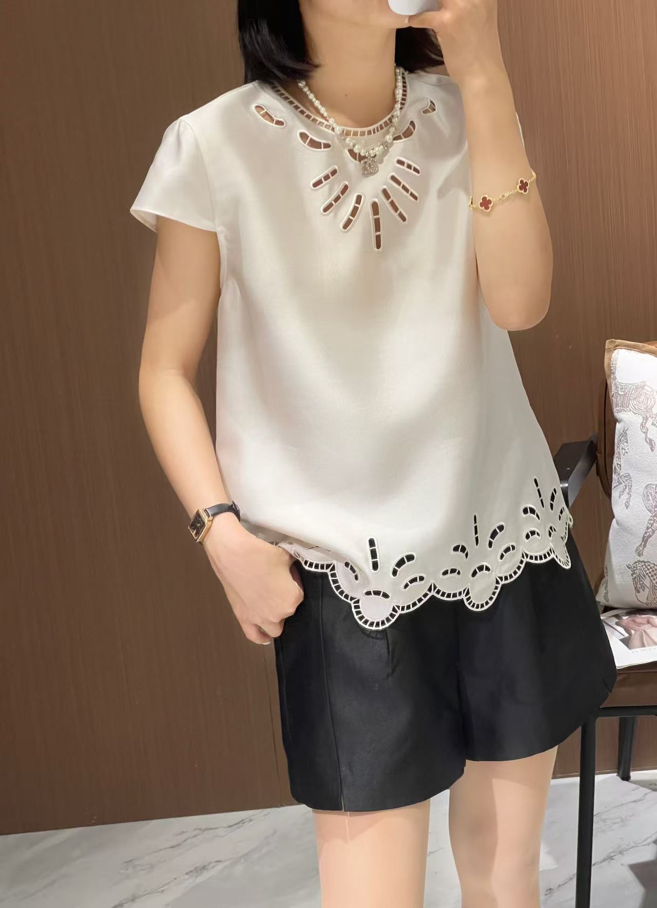 Elegant Women's Wool Silk Blend Top with Delicate Cutout Embroidery Detail 5 a1747105773408 8103