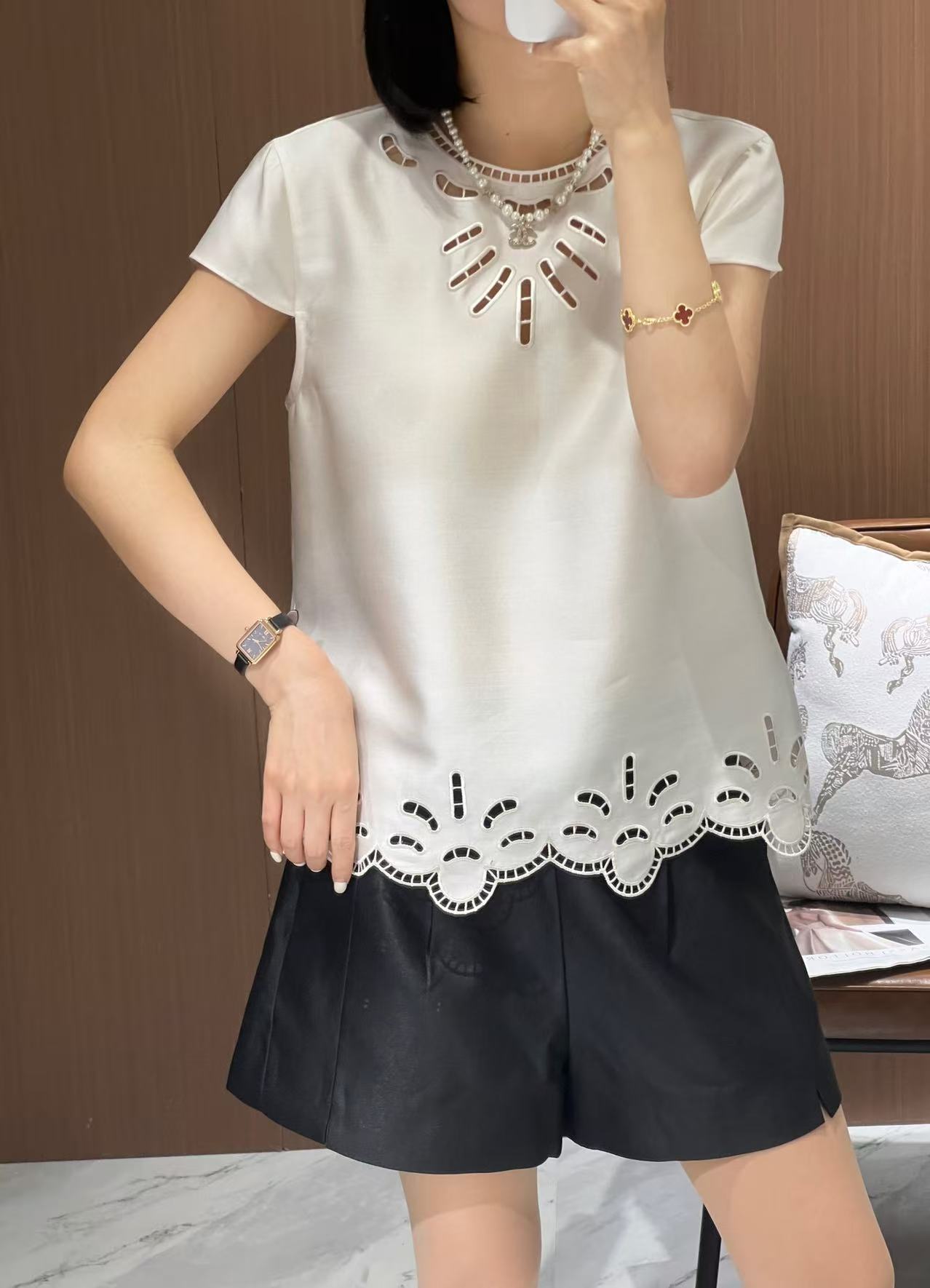 Elegant Women's Wool Silk Blend Top with Delicate Cutout Embroidery Detail 6 a1747105776057 6088