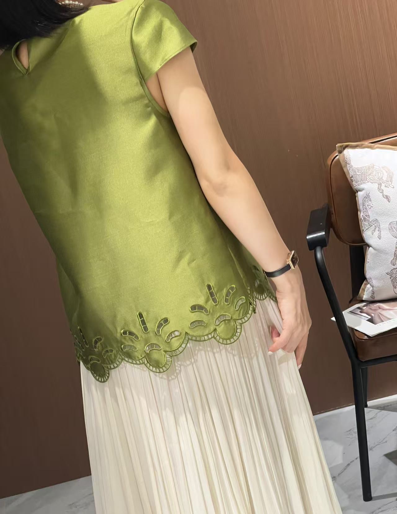 Elegant Wool Silk Top with Exquisite Embroidery & Cutout Details - Green 5 a1747105808669 2153