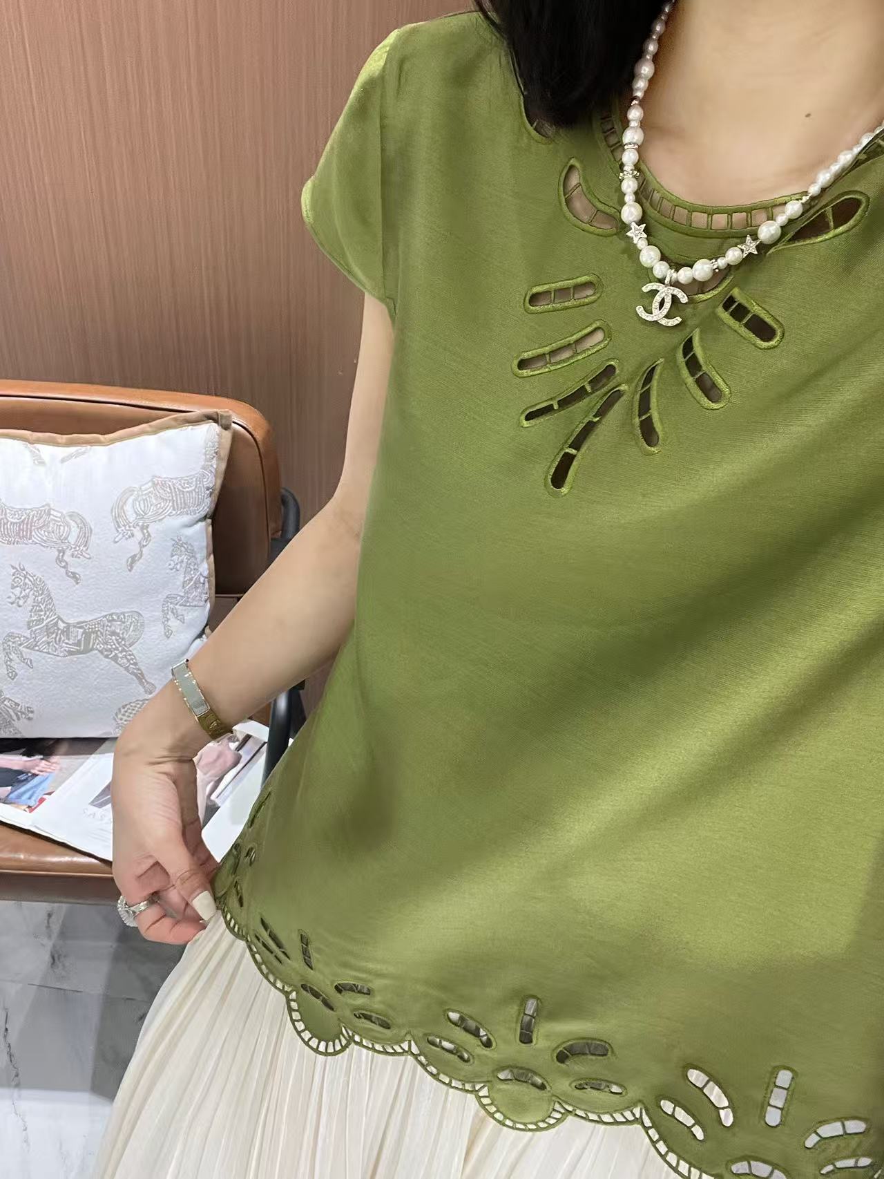 Elegant Wool Silk Top with Exquisite Embroidery & Cutout Details - Green 6 a1747105809768 8515