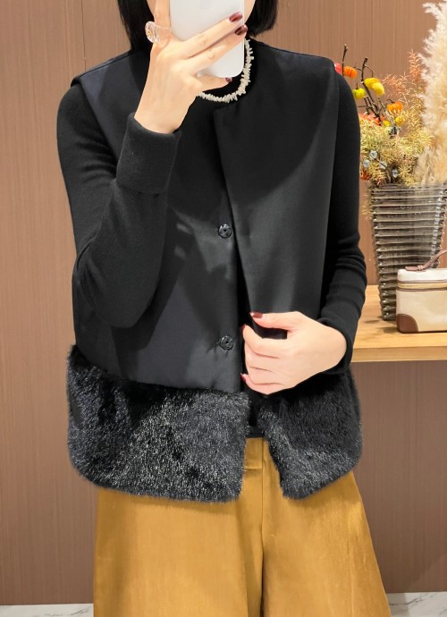 Elegant Wool and Silk Blend Vest with Faux Fur Trim - Versatile & Warm 1 Elegant Wool and Silk Blend Vest with Faux Fur Trim - Versatile & Warm