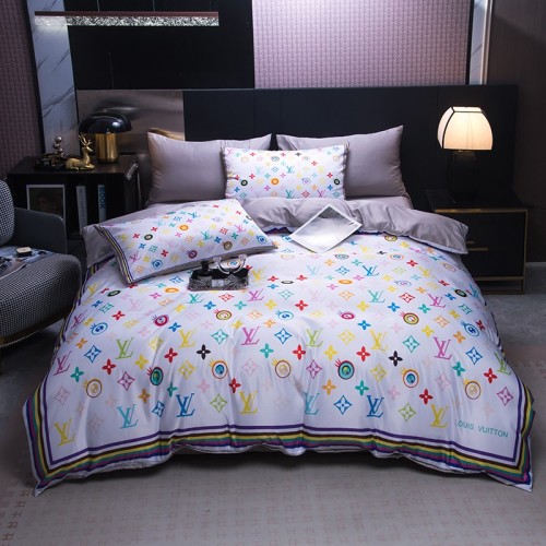 Louis Vuitton Inspired Silk Bedding Set - Luxury Washed Silk 4-Piece 1 Louis Vuitton Inspired Silk Bedding Set - Luxury Washed Silk 4-Piece