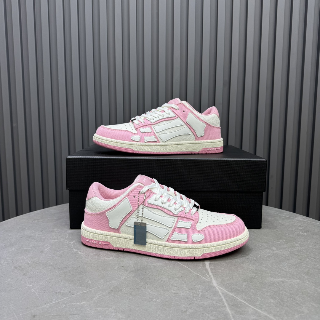 Amiri Bone Runner Sneakers Pink White Leather Low Top Fashion Shoes 8 i1731693005 2252 2