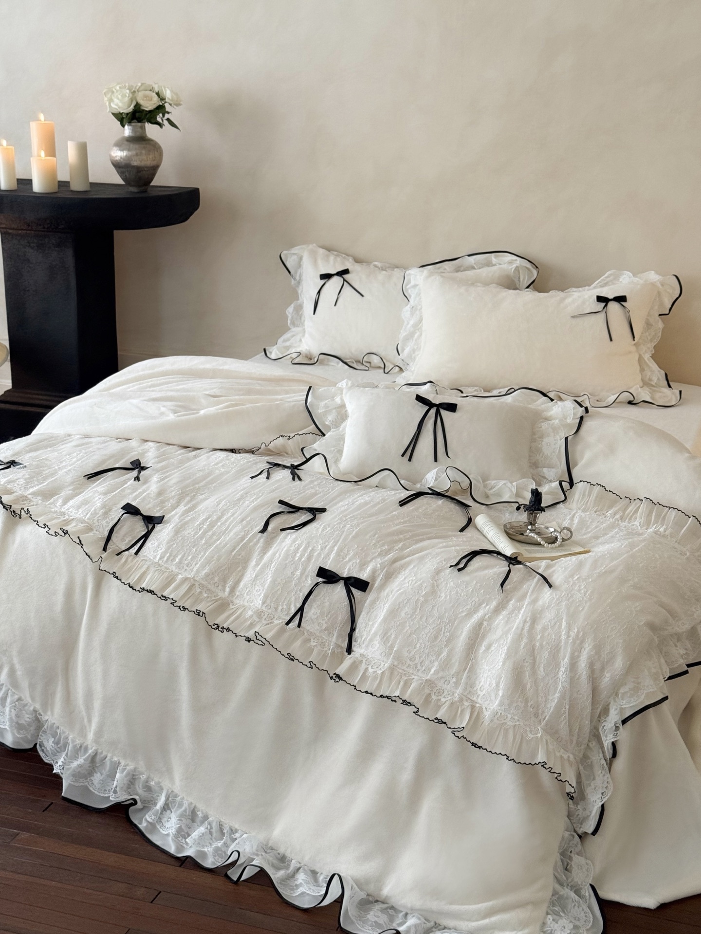 Lace Ruffle Bedding Set with Bows - Milk Velvet Fabric, Soft and Comfortable 9 i1759117132473 9817 0 7