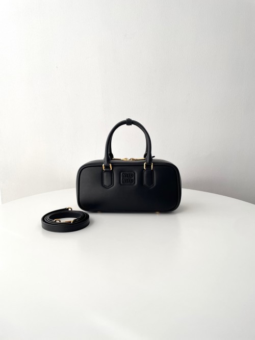 Miu Miu Bowling Bag in Black Leather, Top Handle Bag, 5BB148 1 Miu Miu Bowling Bag in Black Leather, Top Handle Bag, 5BB148