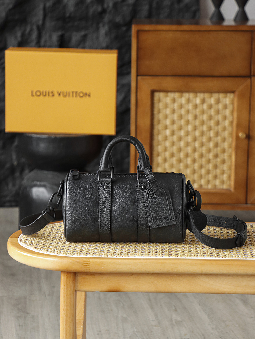 Louis Vuitton Keepall 25 Monogram Crossbody Bag in Midnight Black