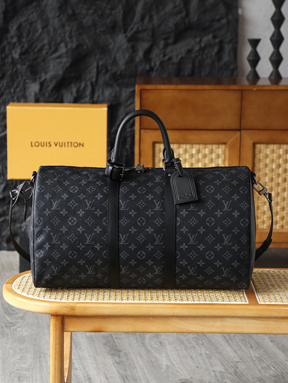 Louis Vuitton Keepall 50 Travel Bag in Monogram Eclipse Coated Canvas