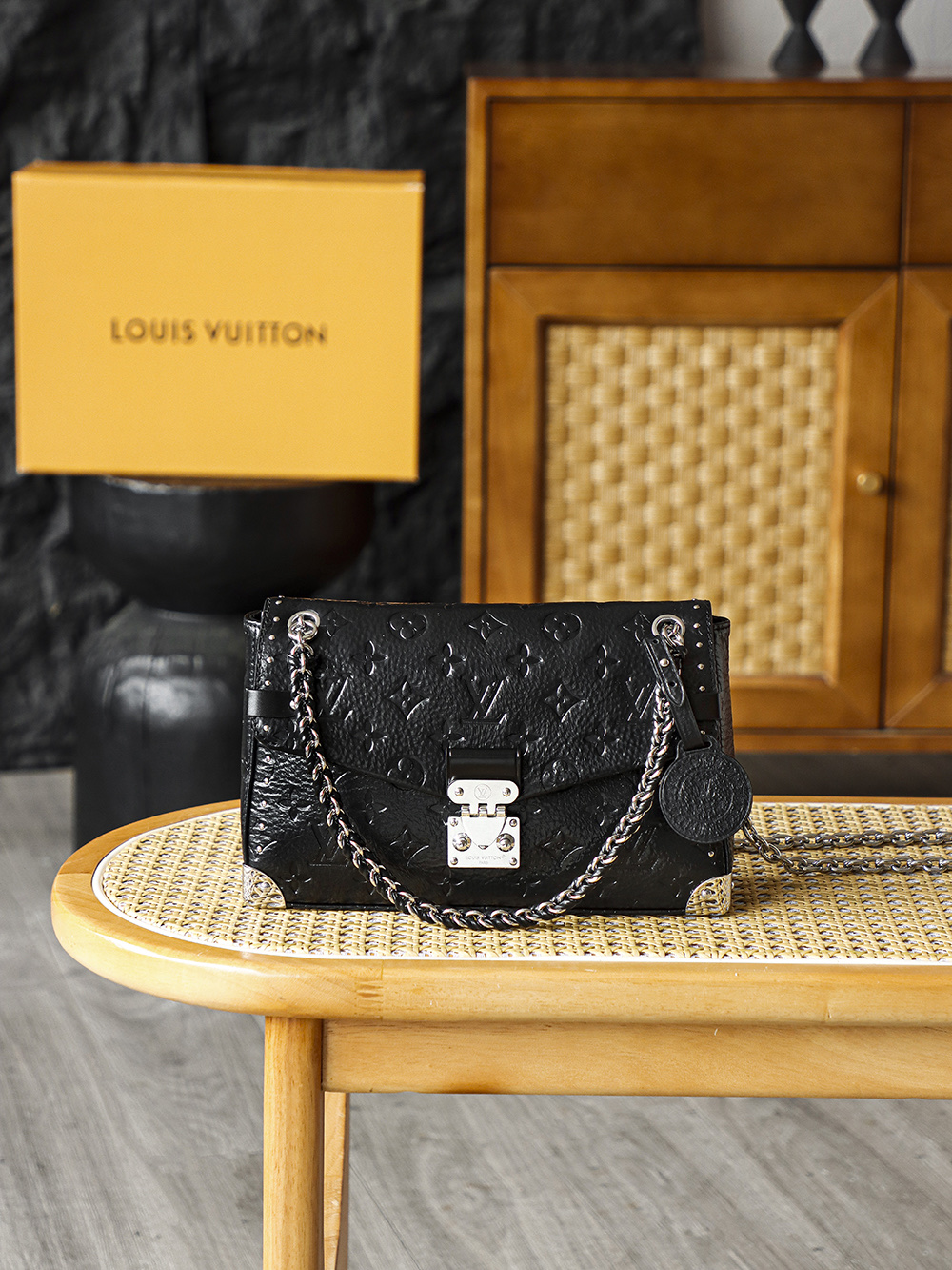 Louis Vuitton M28137 Black Leather Structured Box Handbag