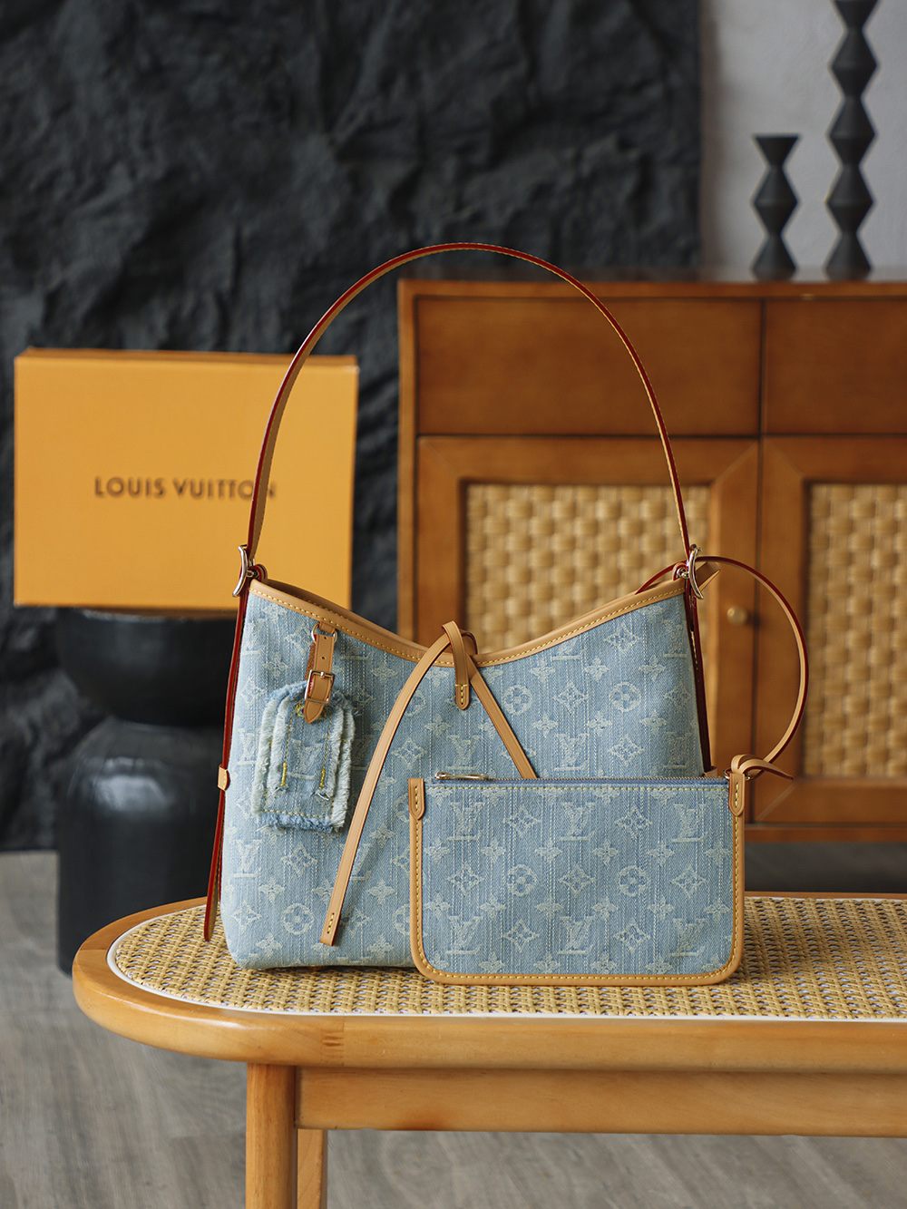 Denim Carryall Small Handbag – 24K Gold-Plated Hardware