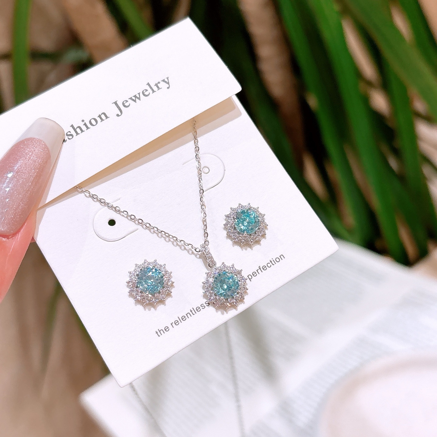 High Polish Silver Earrings & Necklace Set Vintage Graduation Gold