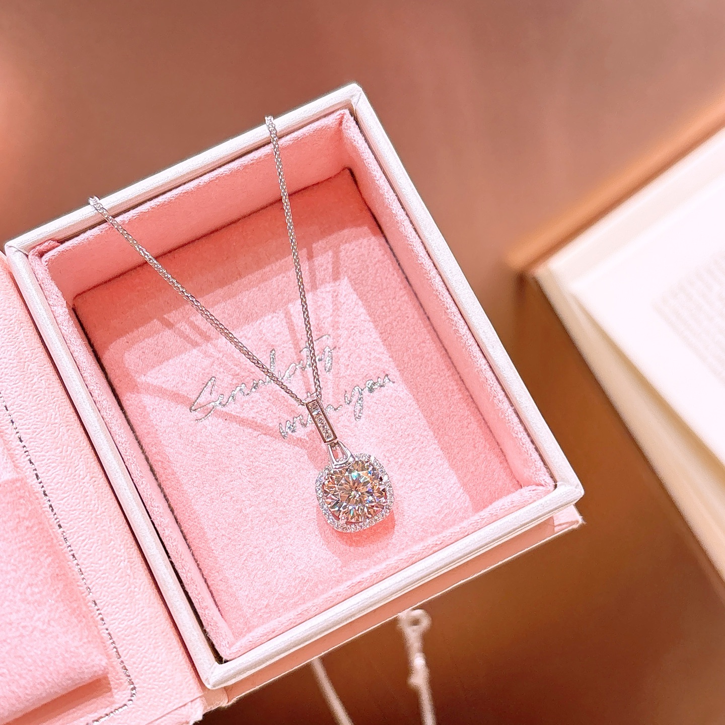 Solid Silver Moissanite Necklace Ins Style Engagement Silver