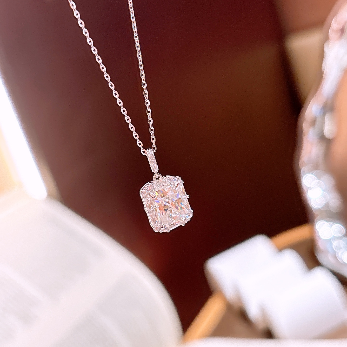 Solid Silver Moissanite Necklace Soft Engagement Gold