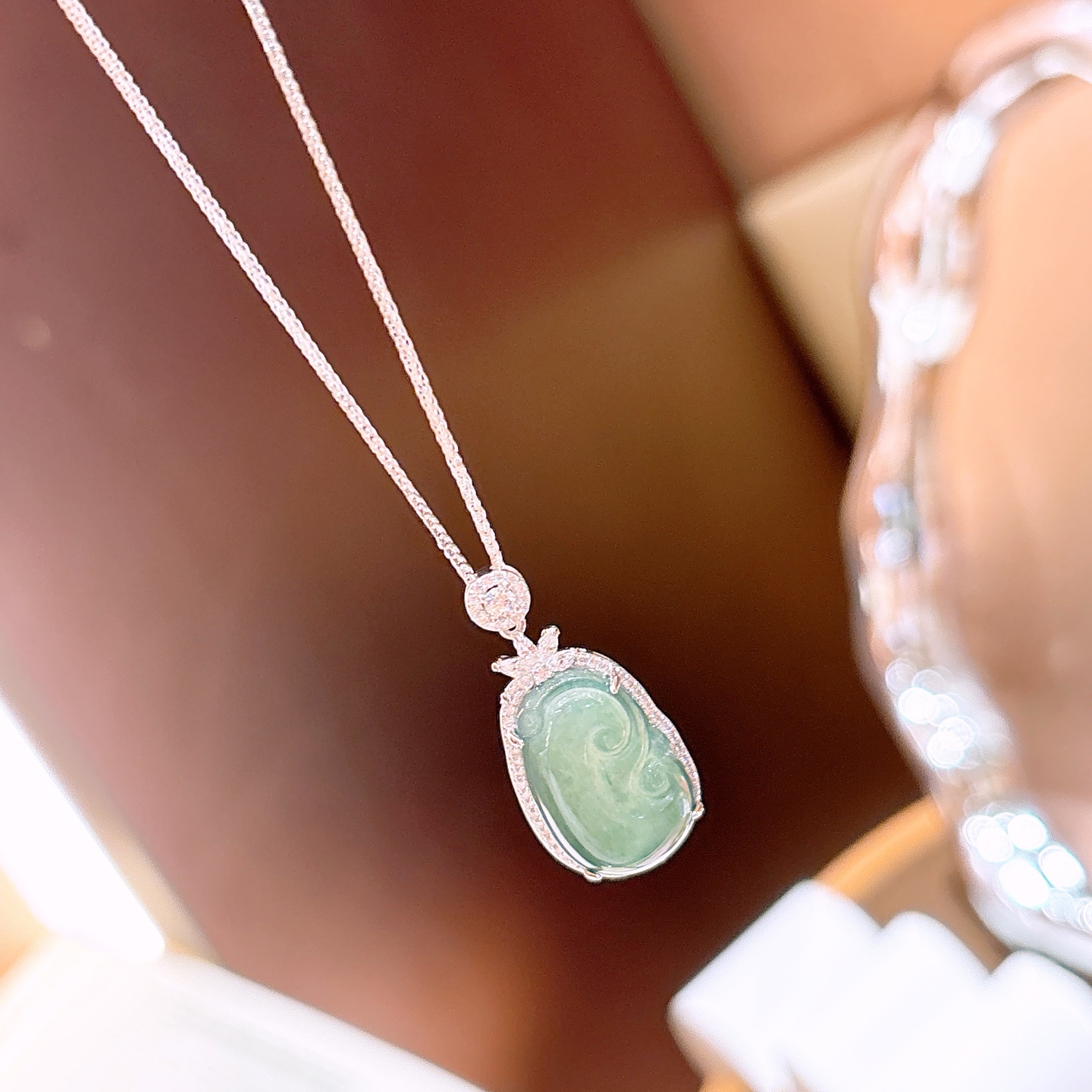 Nickel Free Silver Jadeite Necklace Korean Style Party Silver