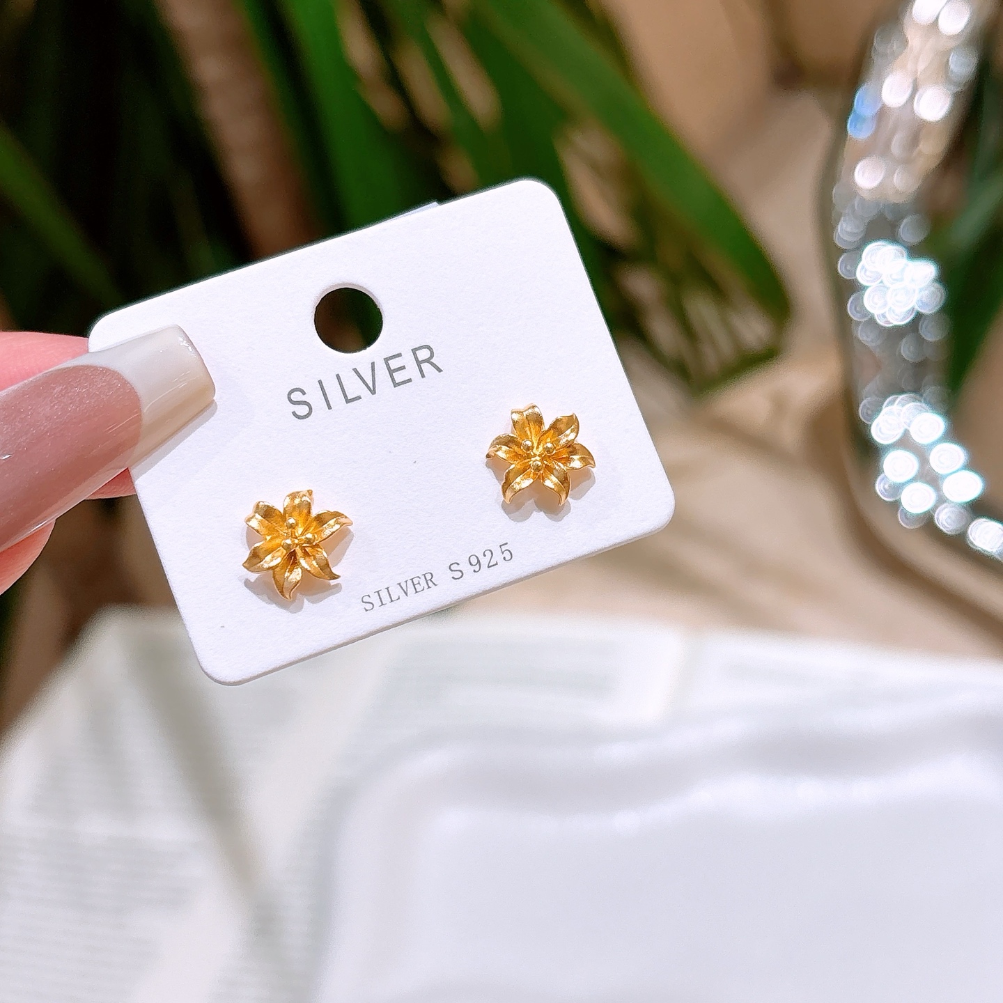 レトロS925スターリングシルバーイヤリングゴールド バレンタインデー