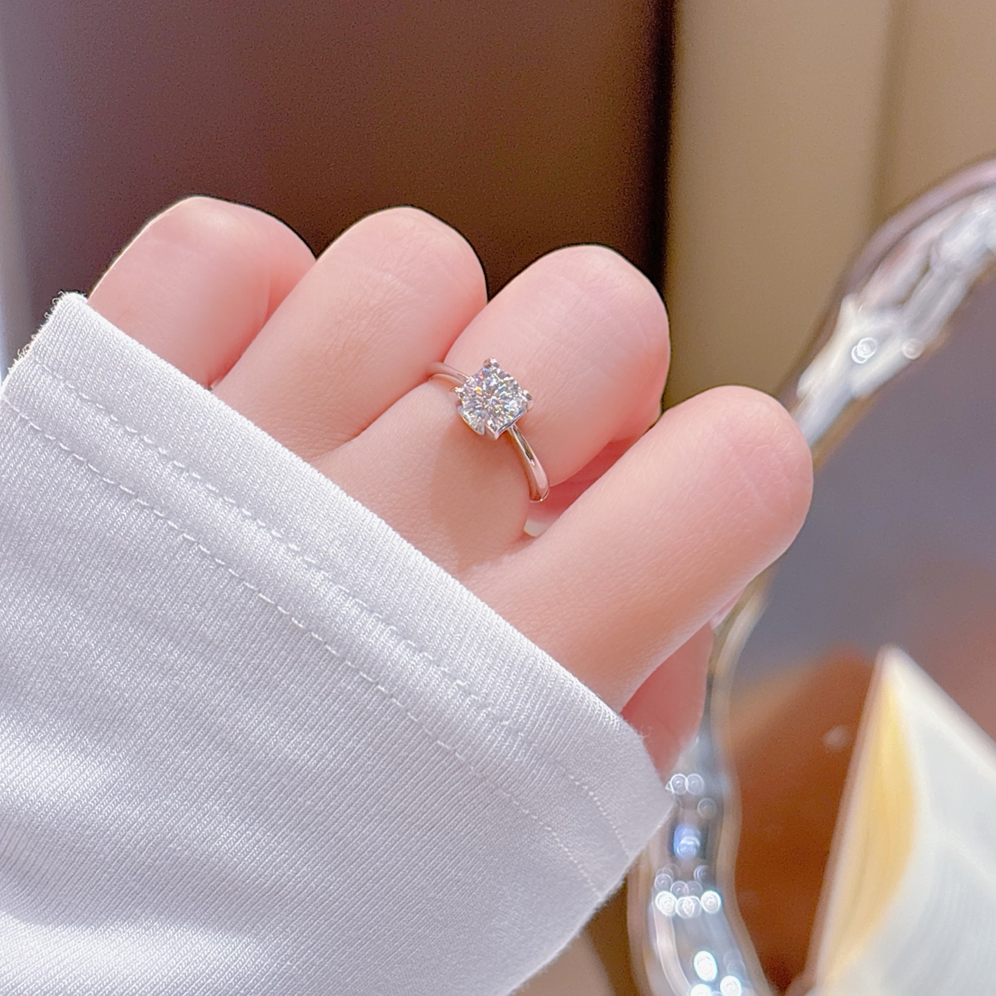 High Polish Silver Moissanite Ring Ethereal Wedding Favor Silver
