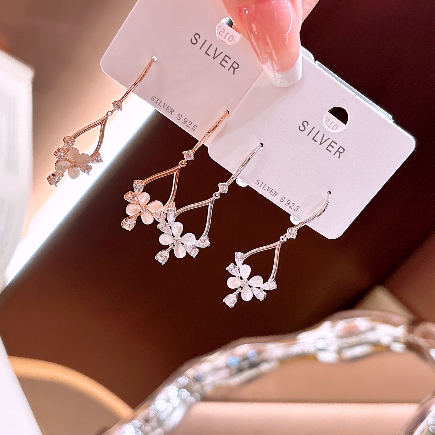 甘いS925スターリングシルバードロップ＆スレッドイヤリングゴールド 新築祝い