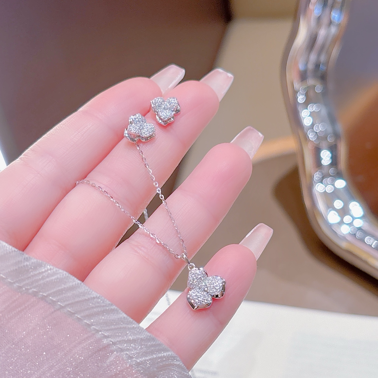 Low Allergy Silver Earrings & Necklace Set Chic Gift for Her Gold