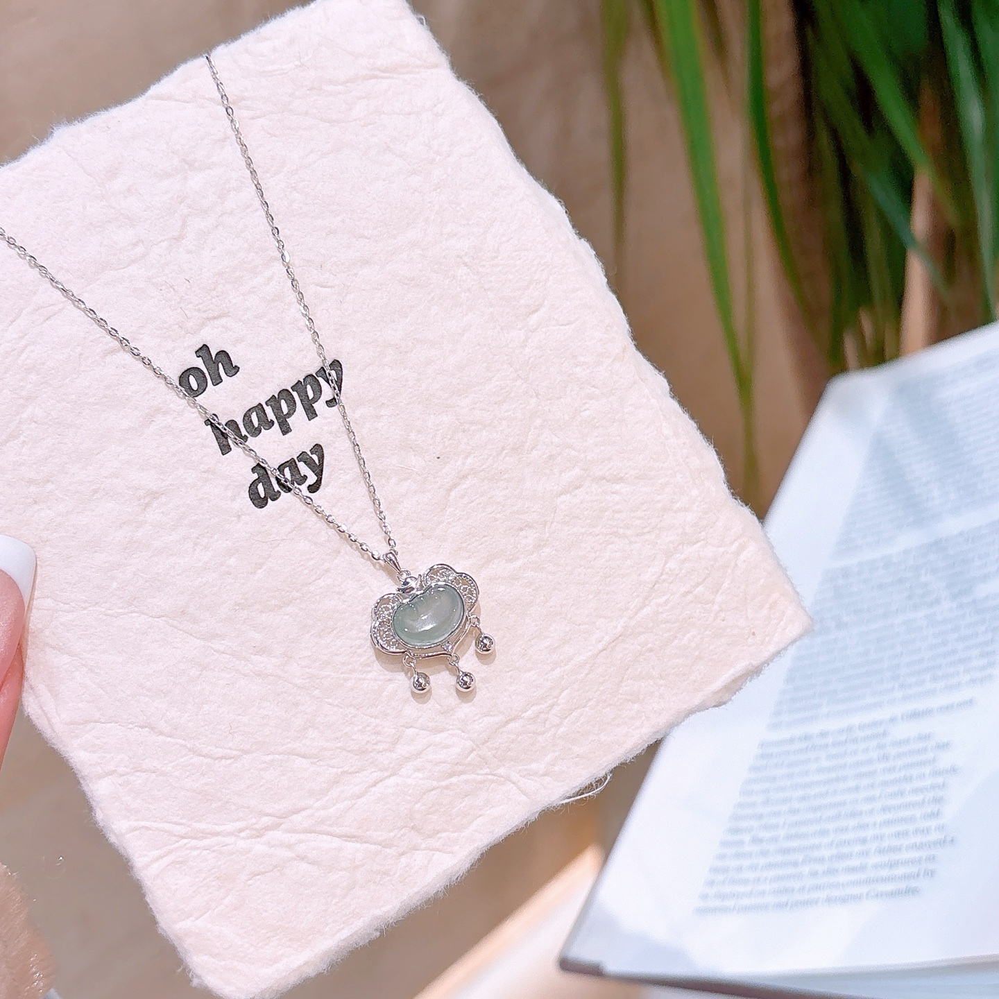 Fine Silver Jadeite Necklace Girly Graduation Gold