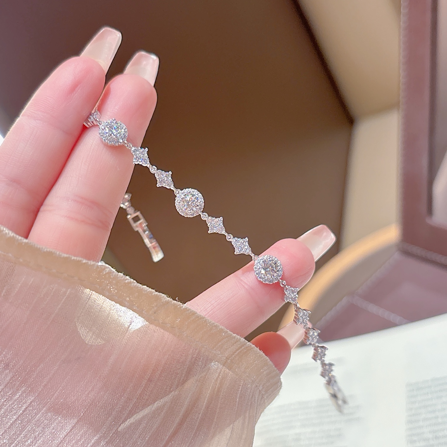 Nickel Free Silver Moissanite Bracelet Delicate Wedding Registration