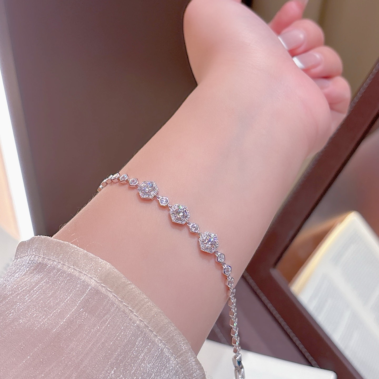 Fine Silver Moissanite Bracelet Korean Style Wedding Favor Silver