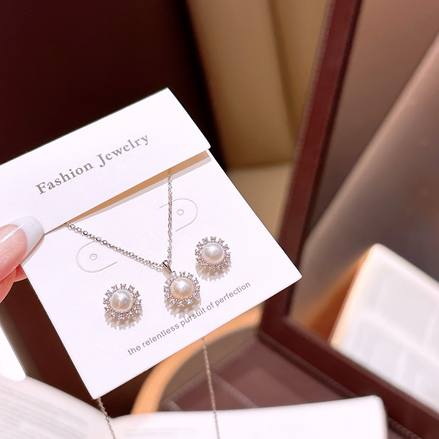 Fine Silver Earrings & Necklace Set Romantic Wedding Favor Gold