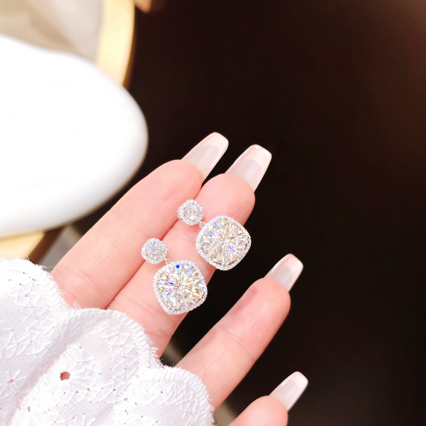 S925 Sterling Silver Moissanite Studs Cute Proposal Gold