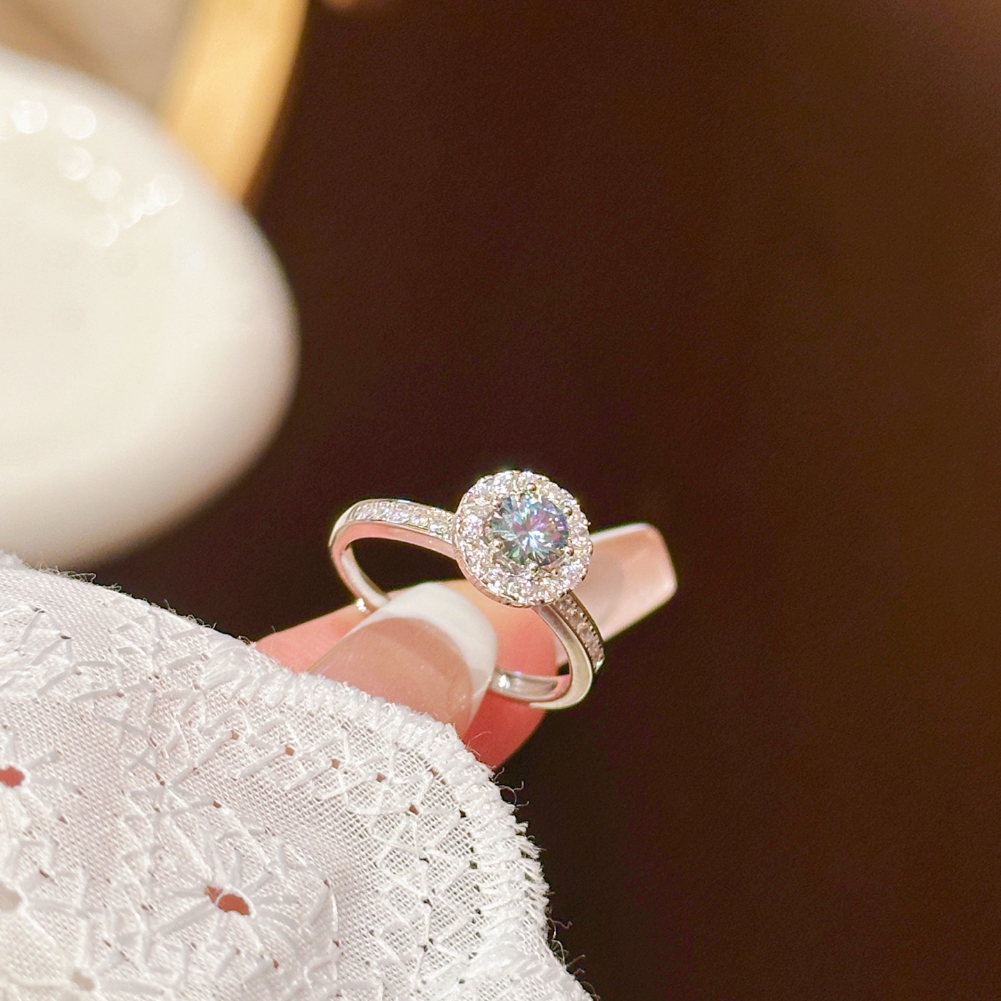 S925 Sterling Silver Moissanite Ring Pure Anniversary Gold