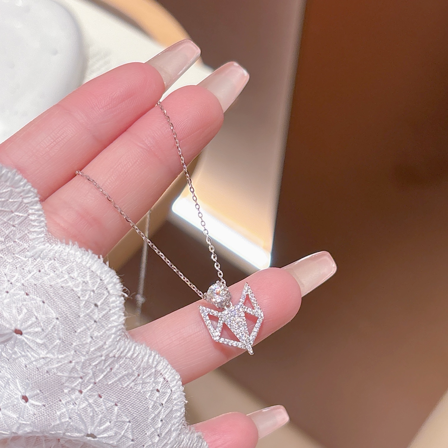 Low Allergy Silver Moissanite Necklace French Christmas Silver