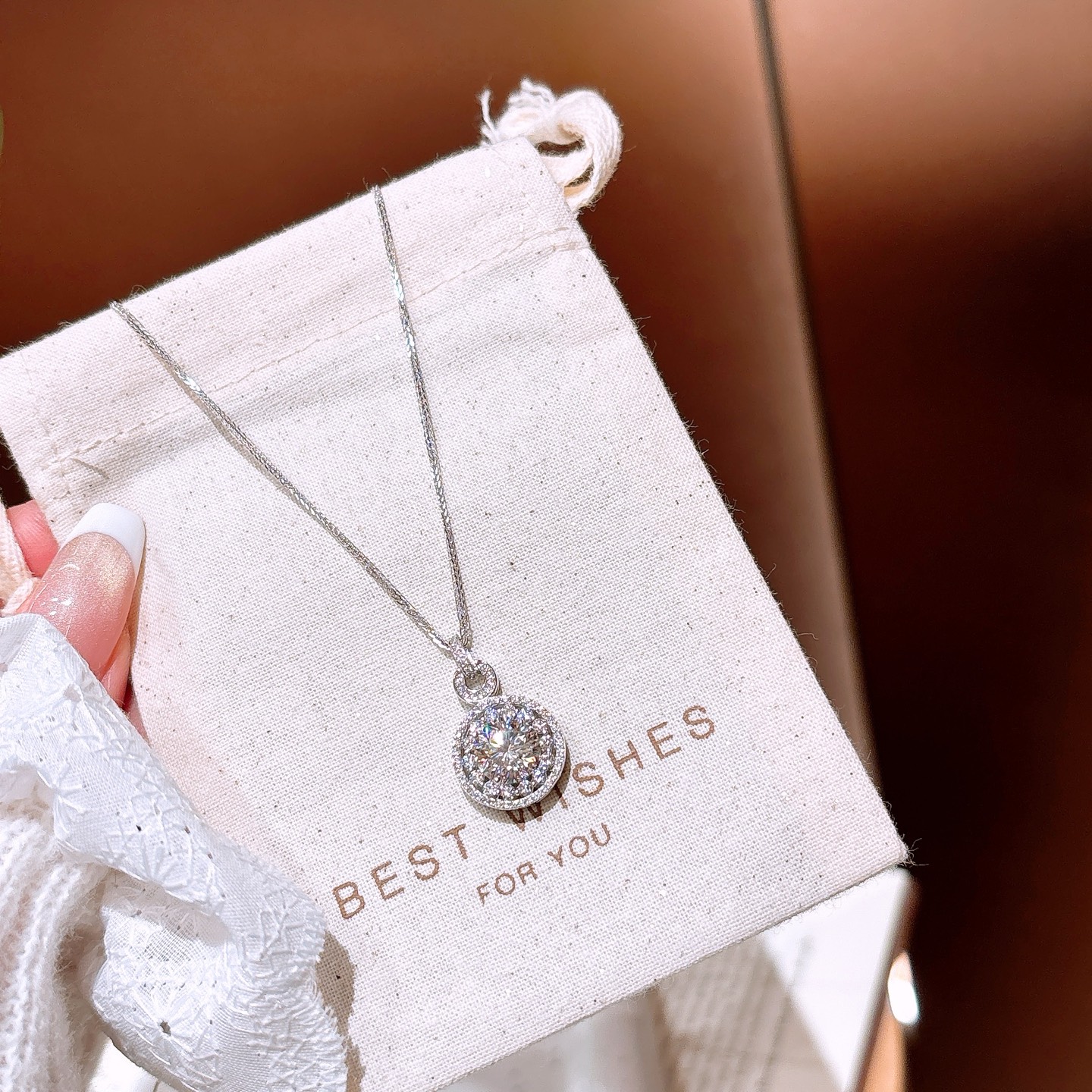 Fine Silver Moissanite Necklace Fashion Valentine's Day Silver