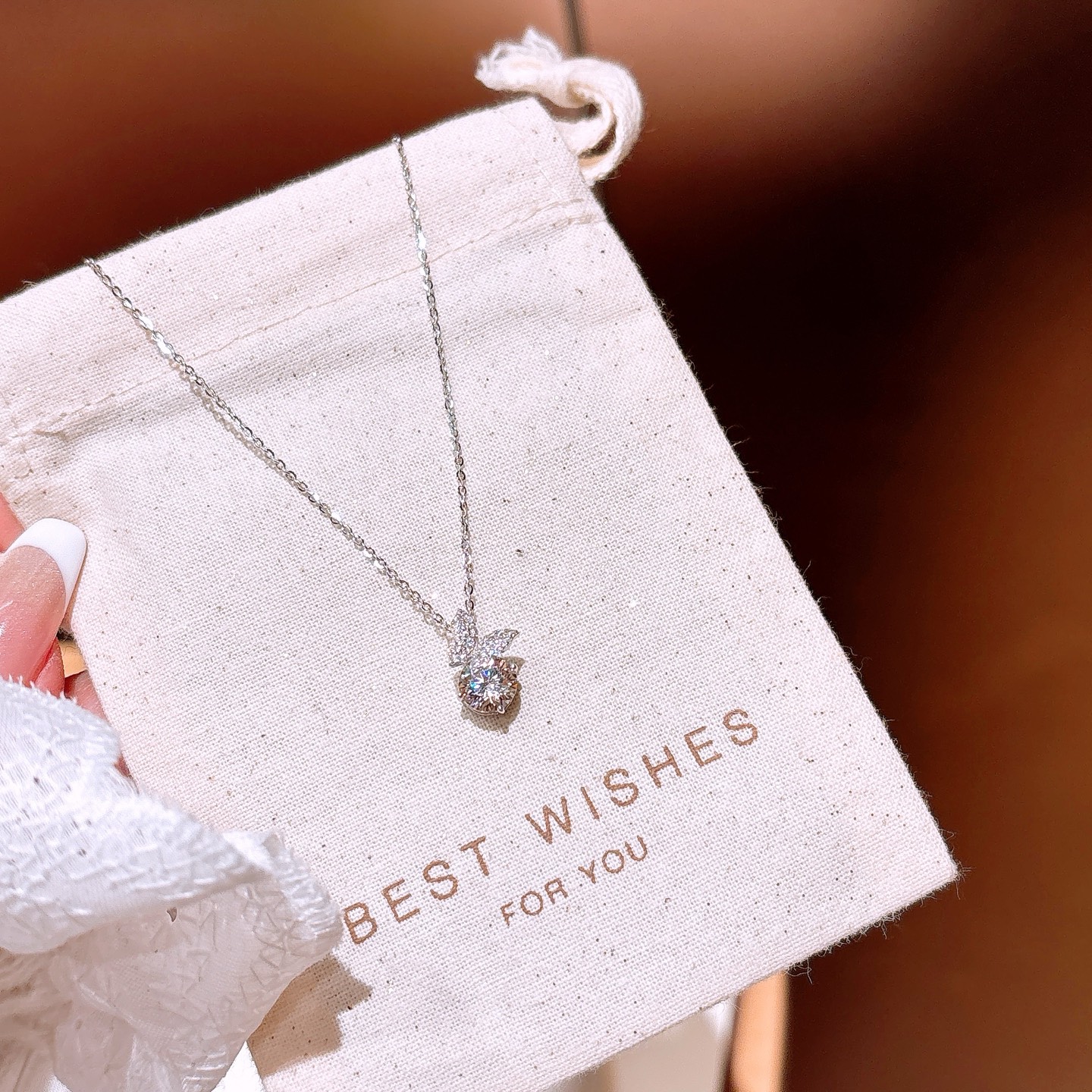 Solid Silver Moissanite Necklace Ethereal Anniversary Gold