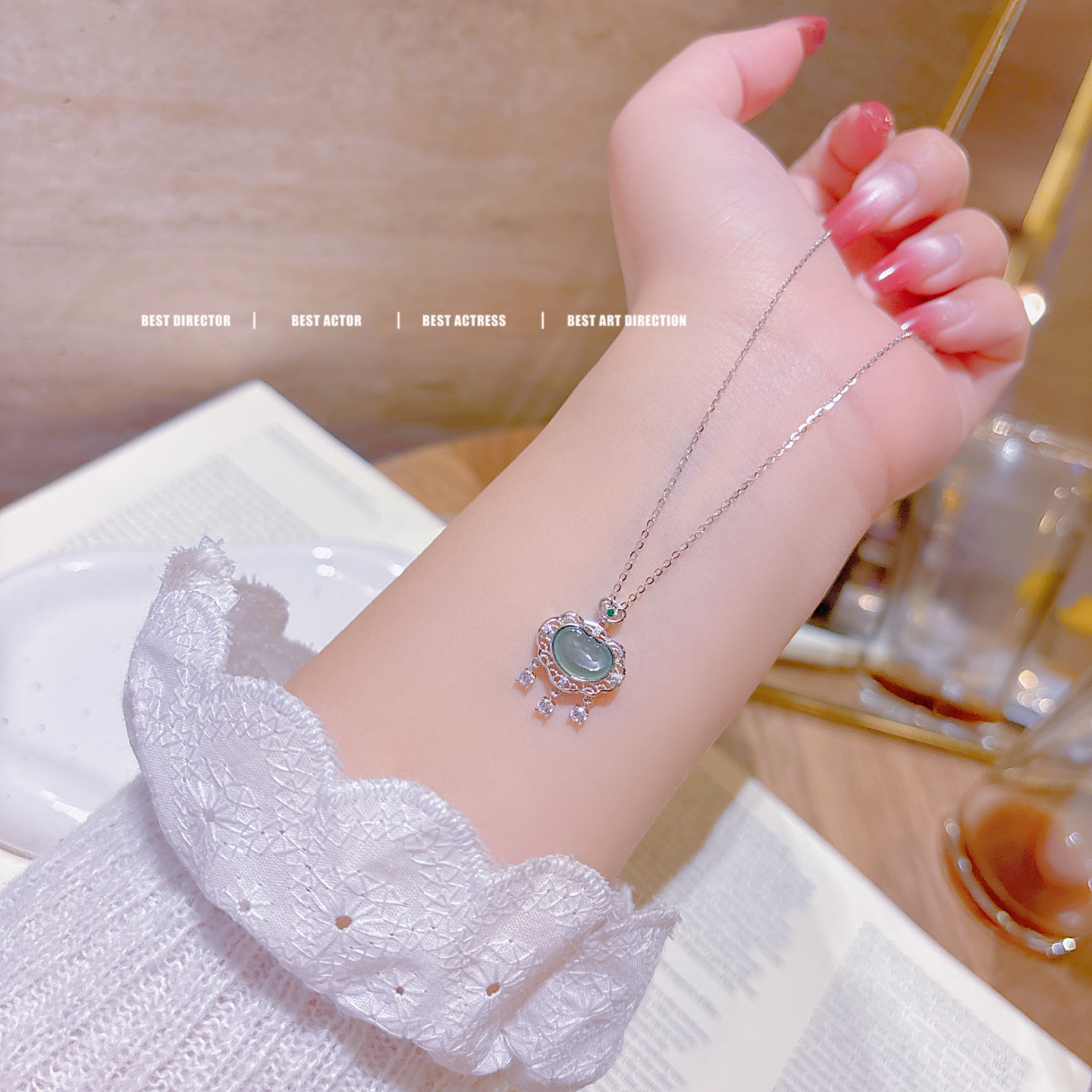 Hypoallergenic Silver Jadeite Necklace Artistic Housewarming Gold