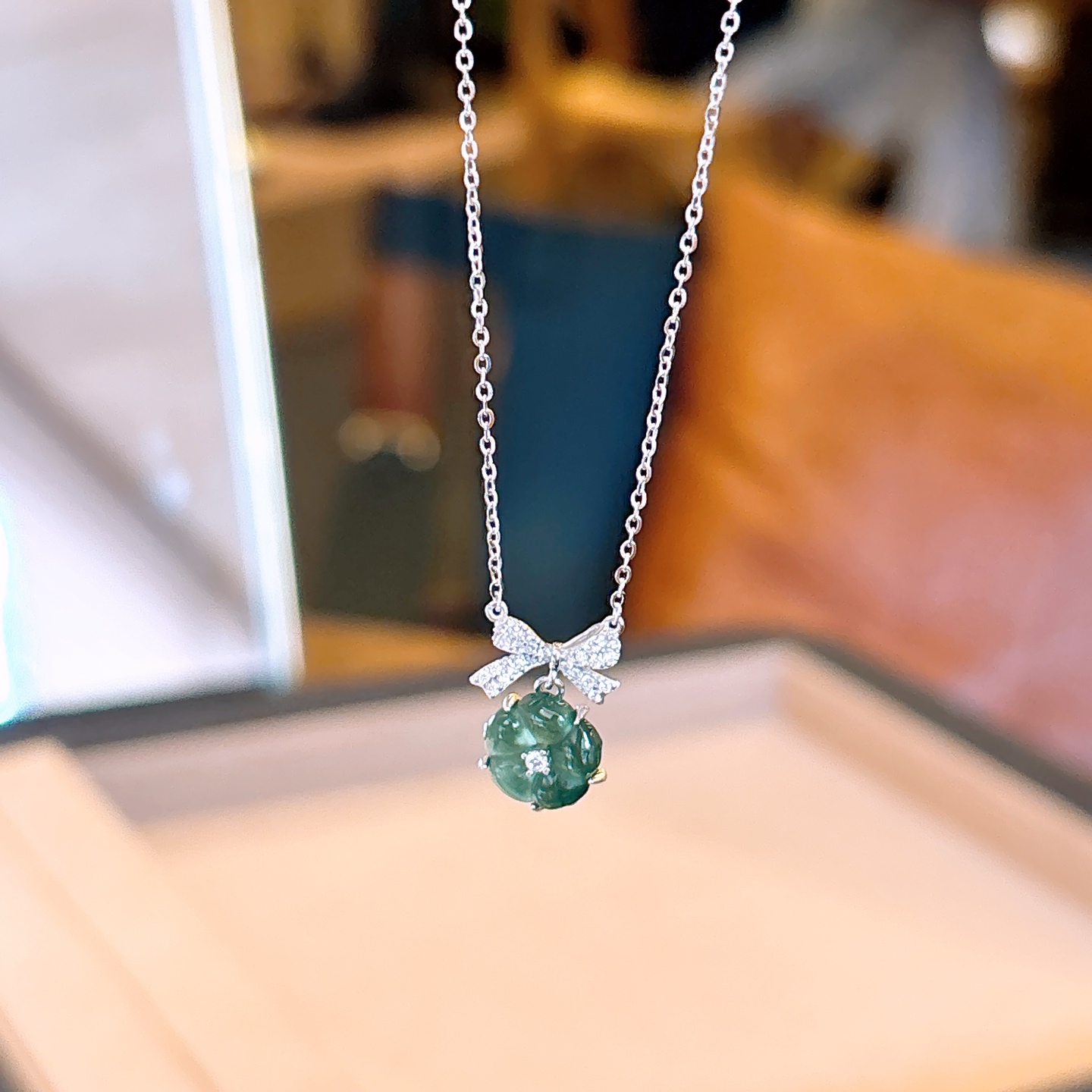 S925 Sterling Silver Jadeite Necklace Forest Mother's Day Gold