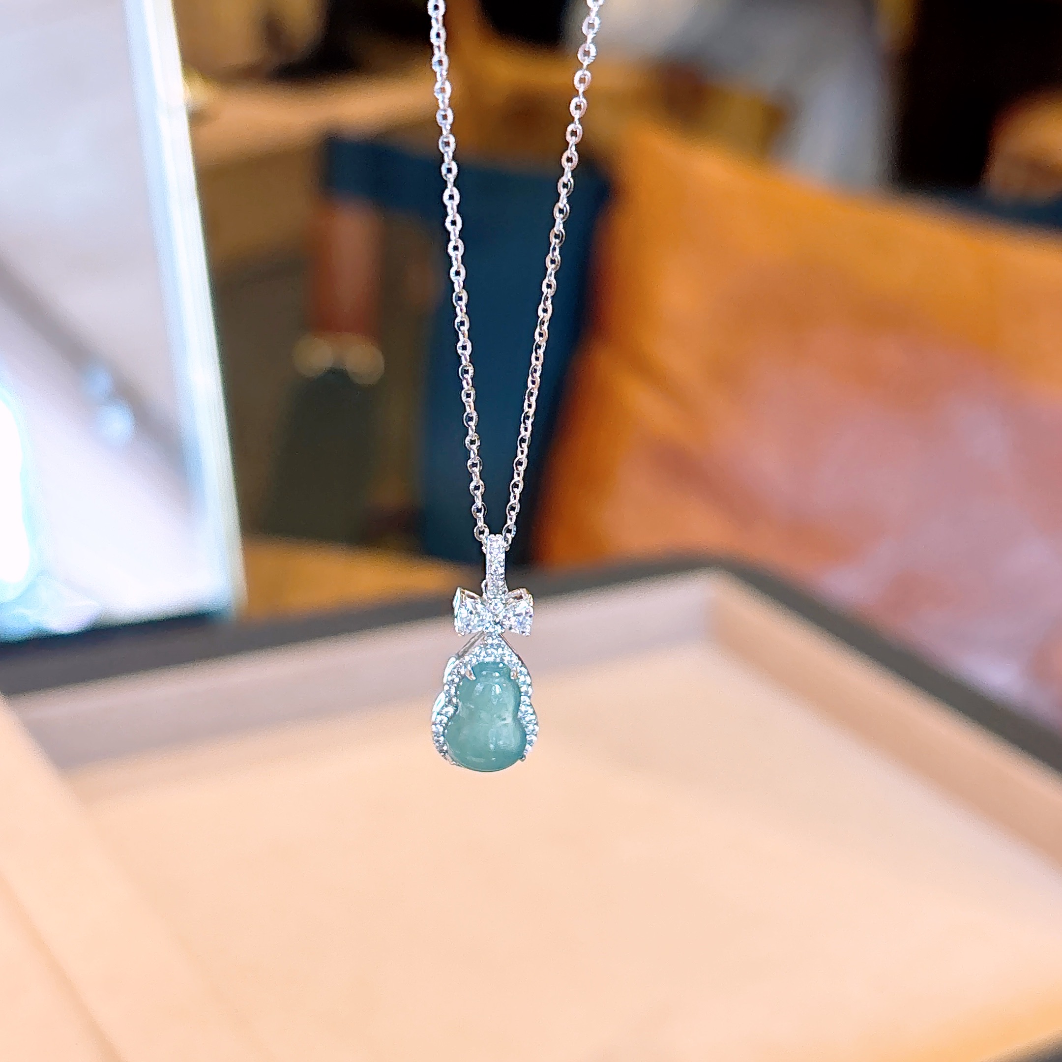 Solid Silver Jadeite Necklace Ins Style Banquet Silver