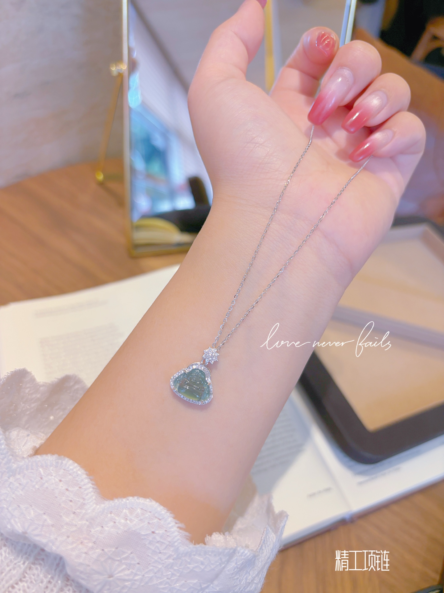 High Polish Silver Jadeite Necklace Korean Style Date Night Gold