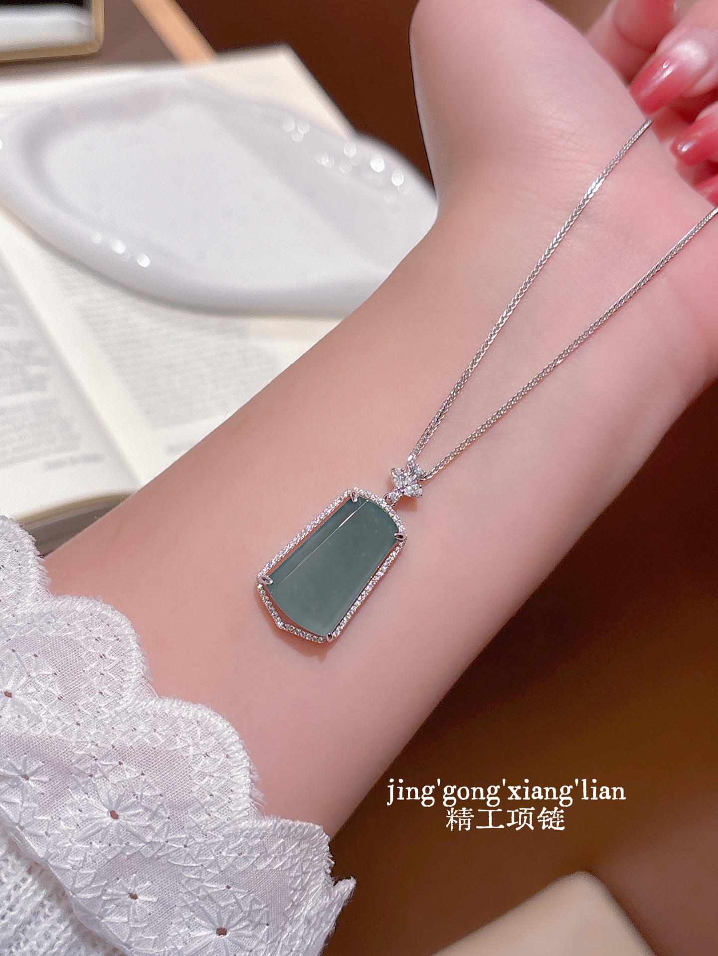 Nickel Free Silver Jadeite Necklace Korean Style Birthday Silver