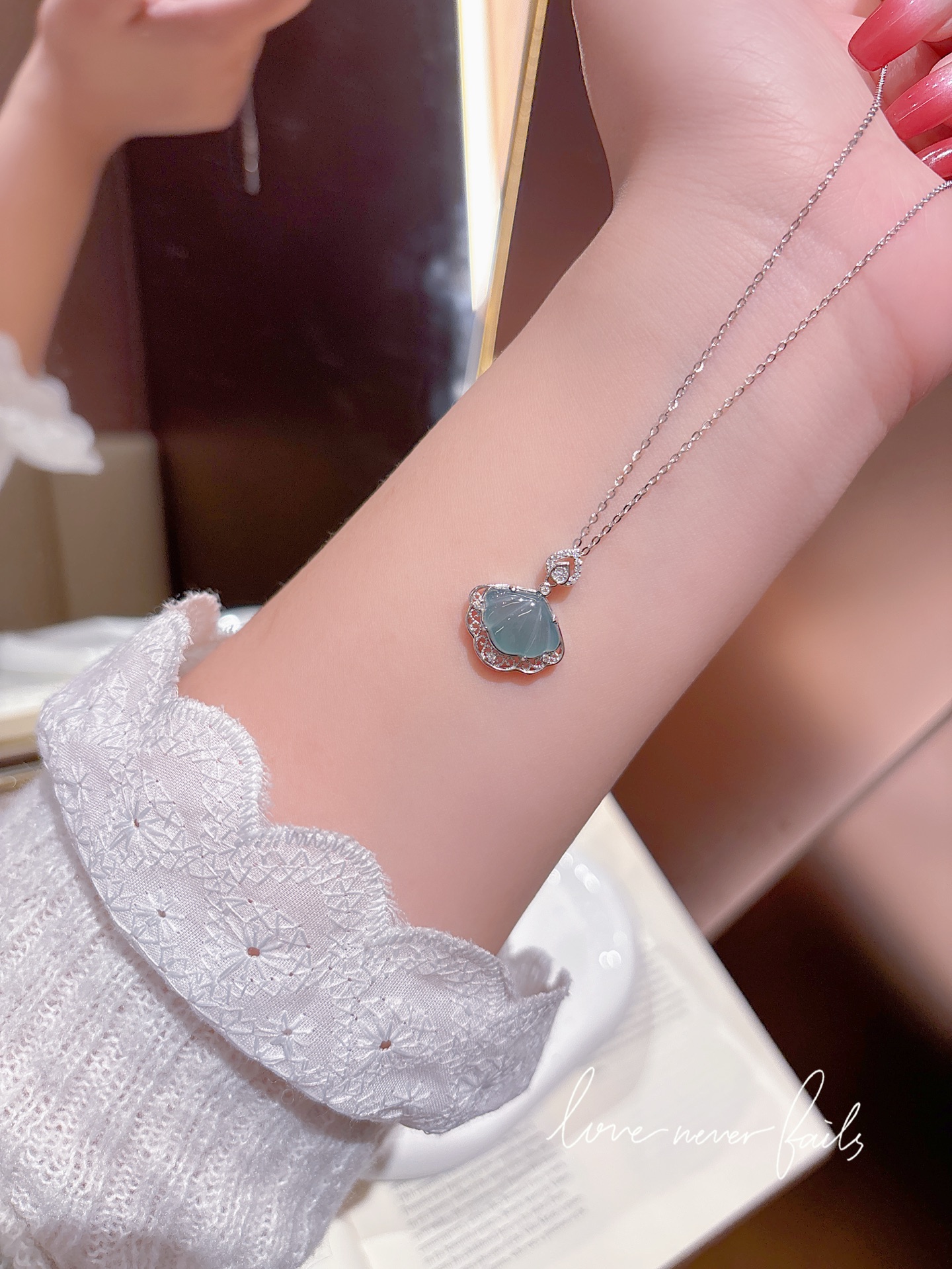 Solid Silver Jadeite Necklace Gentle Bestie Gift Silver