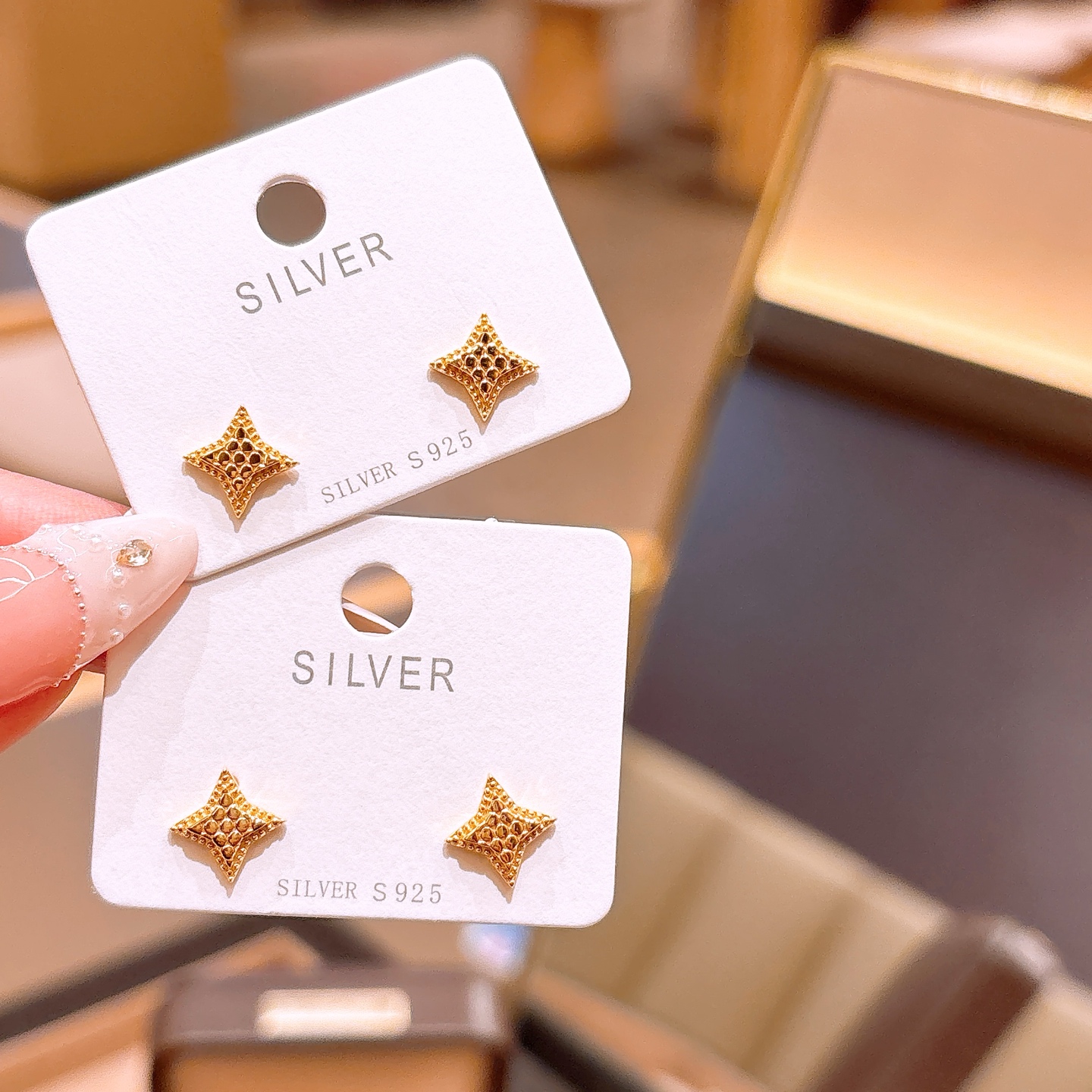 レトロS925スターリングシルバーイヤリングゴールド ギフト