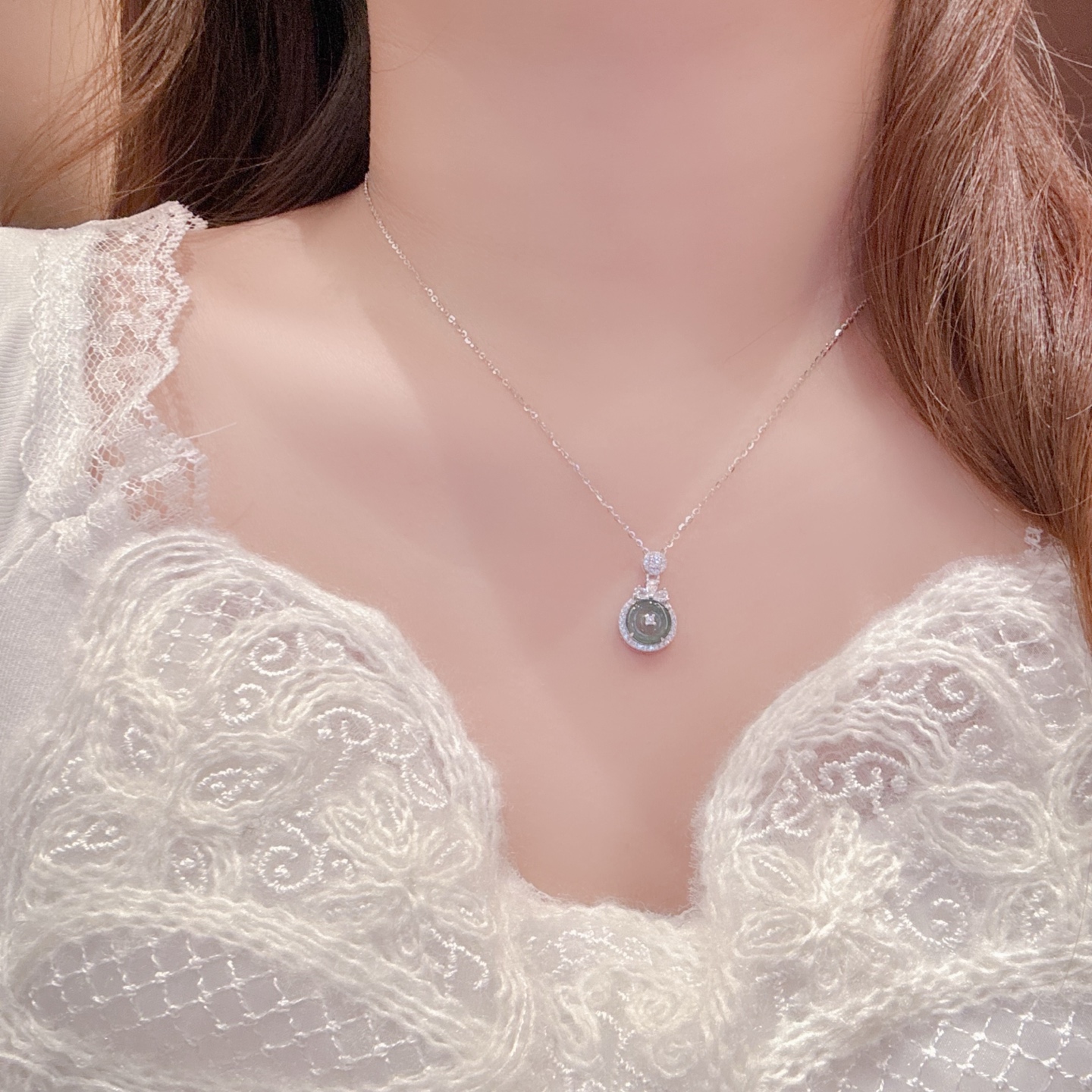 S925 Sterling Silver Jadeite Necklace Fashion Party Silver