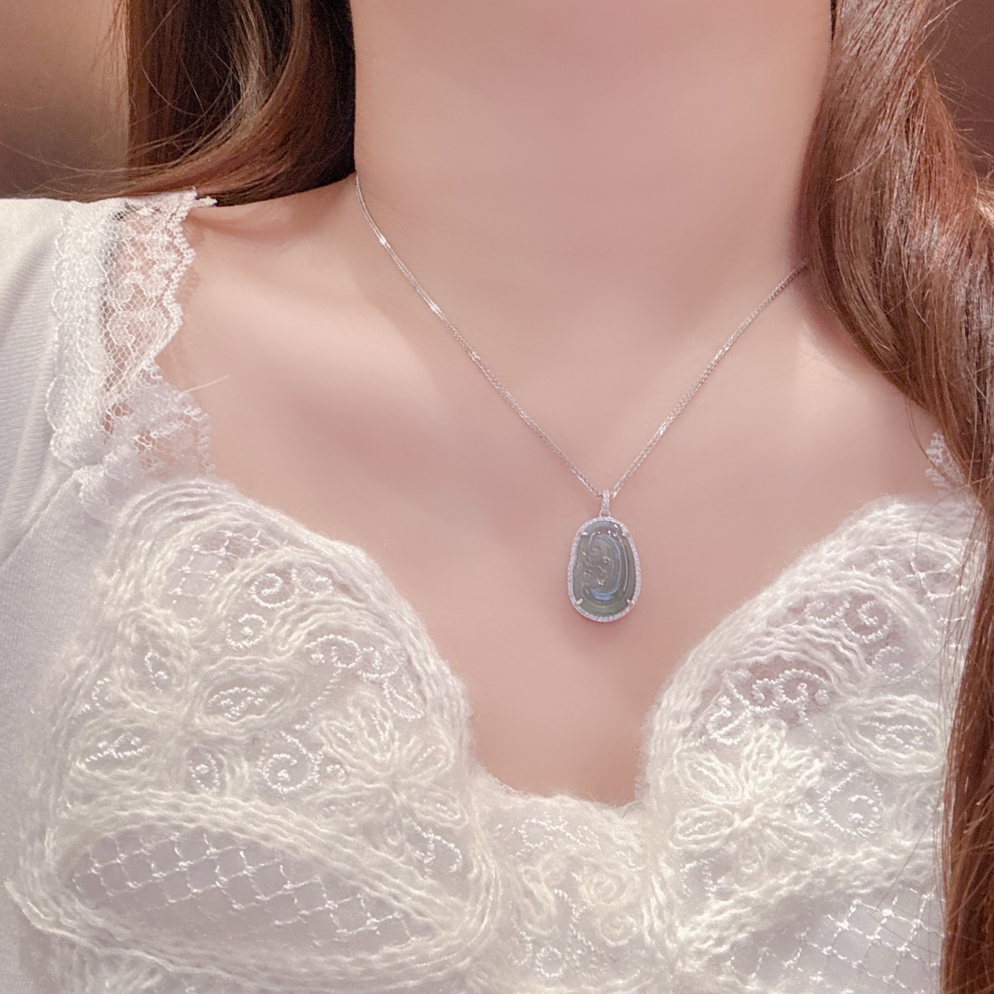 S925 Sterling Silver Jadeite Necklace Soft Wedding Registration Silver