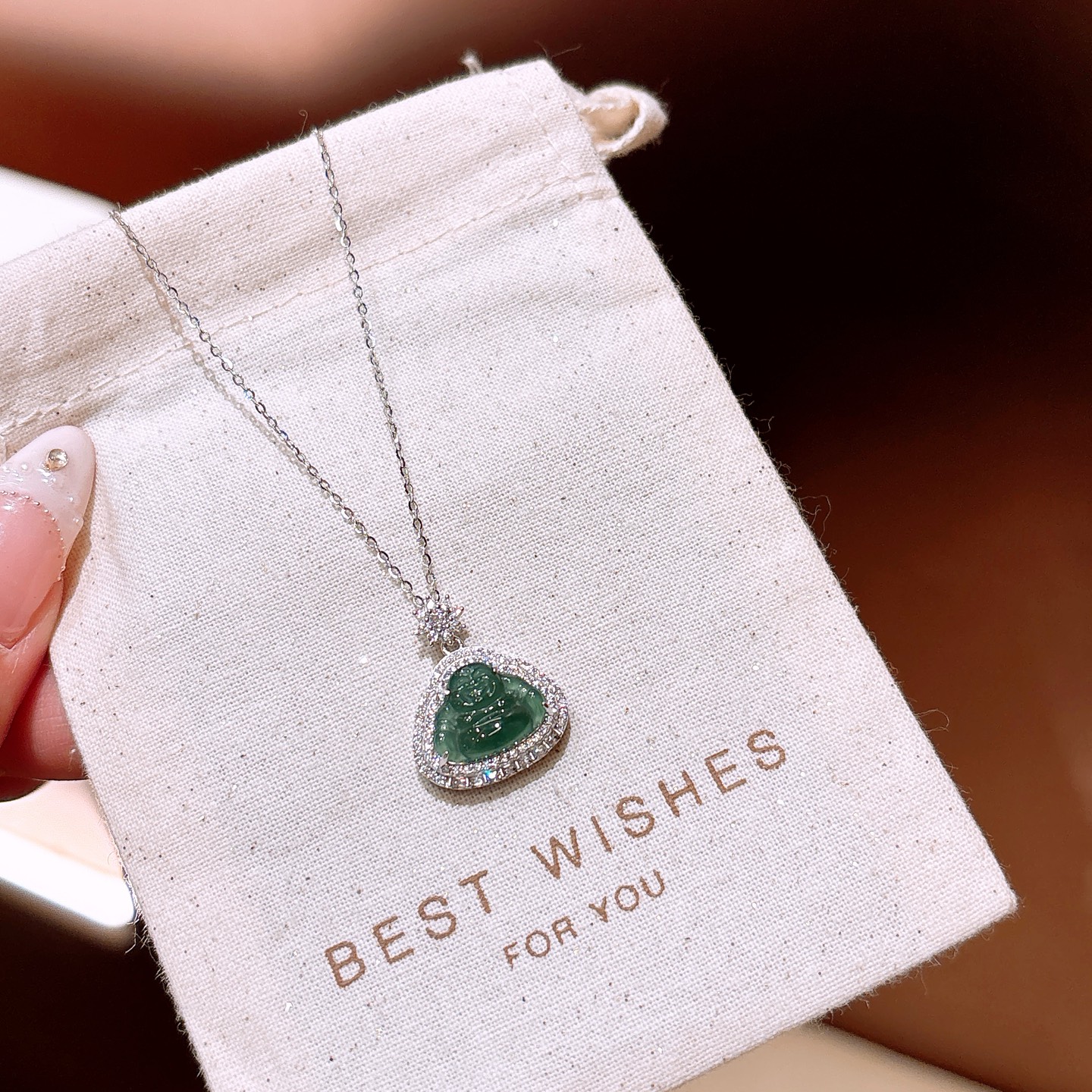 S925 Sterling Silver Jadeite Necklace French Travel Gold