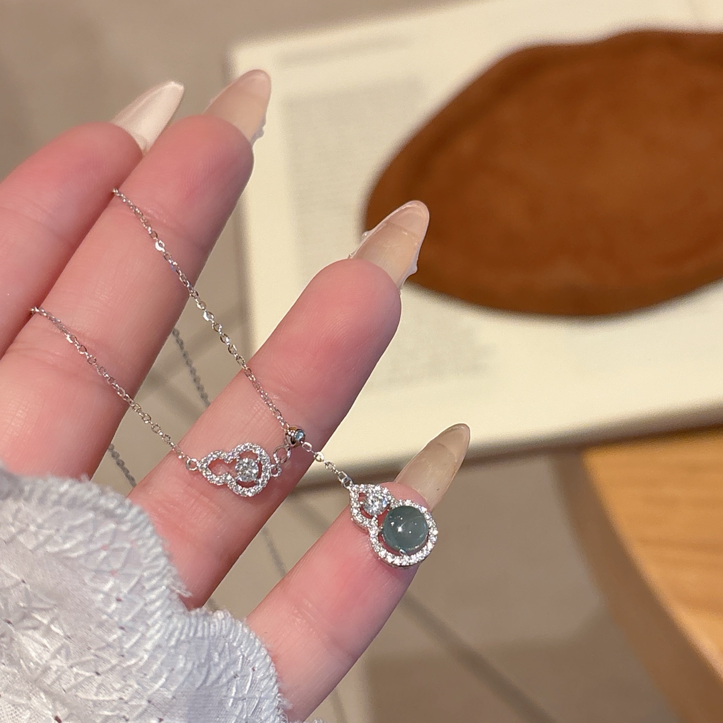 Fine Silver Jadeite Necklace Dainty Housewarming Silver