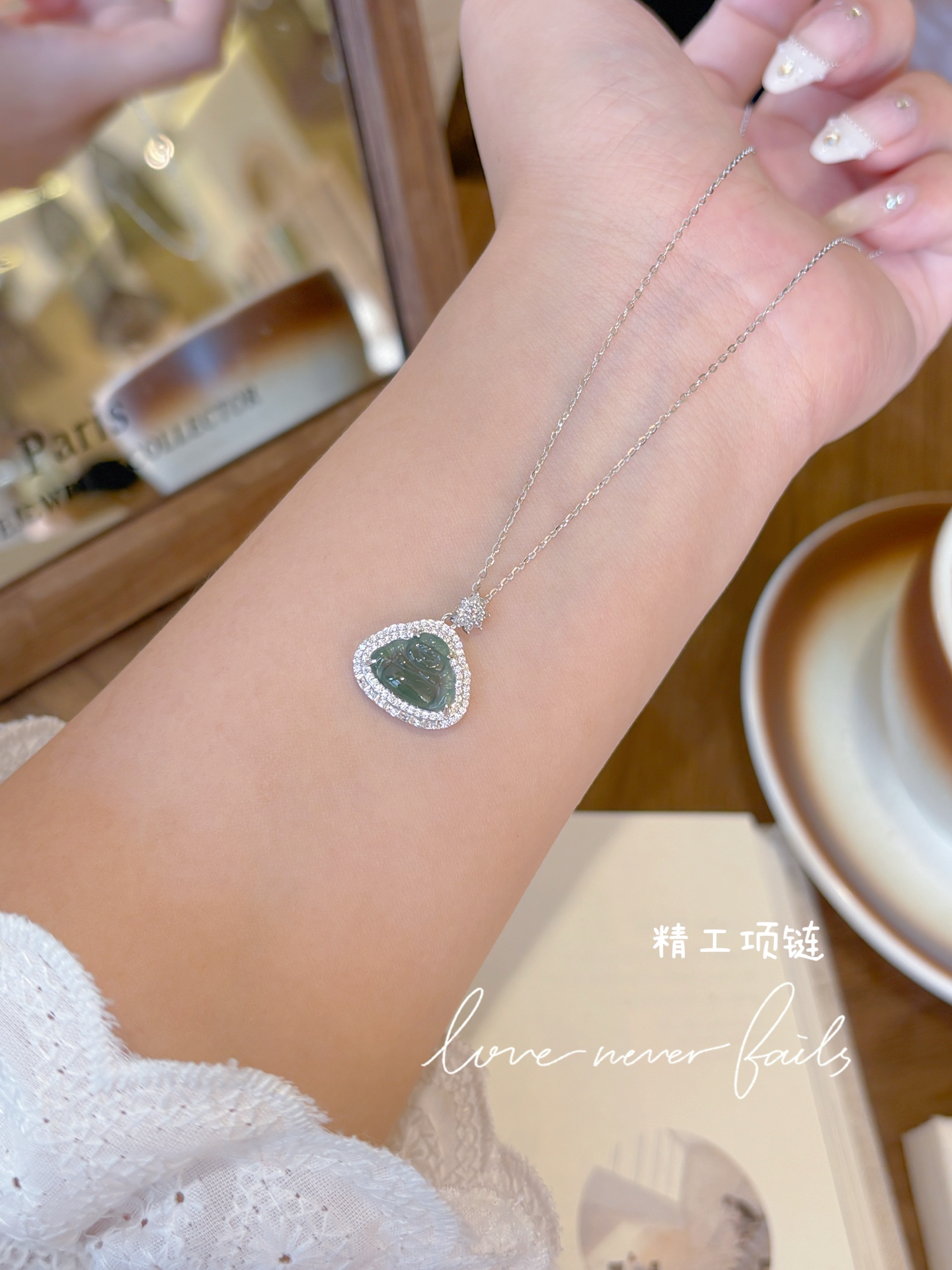 Fine Silver Jadeite Necklace Ins Style Spring Festival Silver