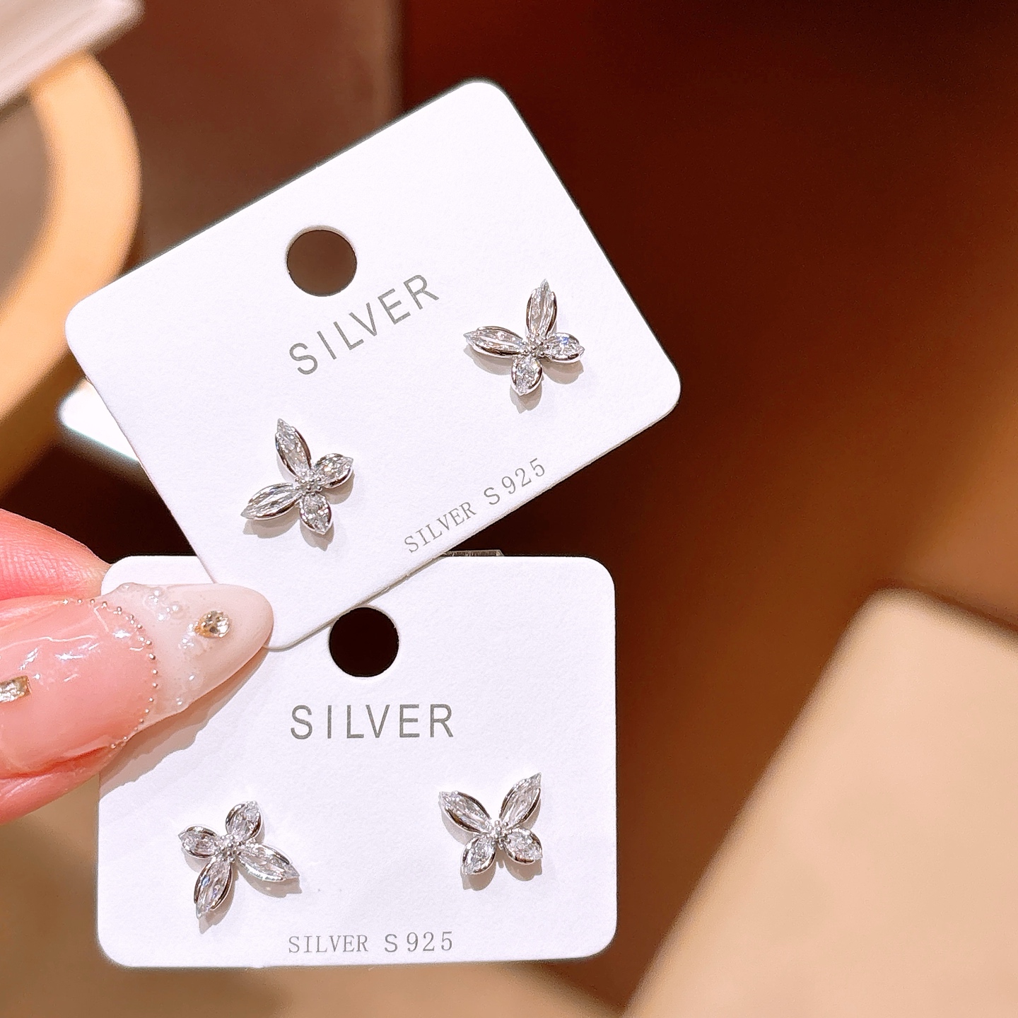 ロマンチック925シルバーイヤリングゴールド 婚約