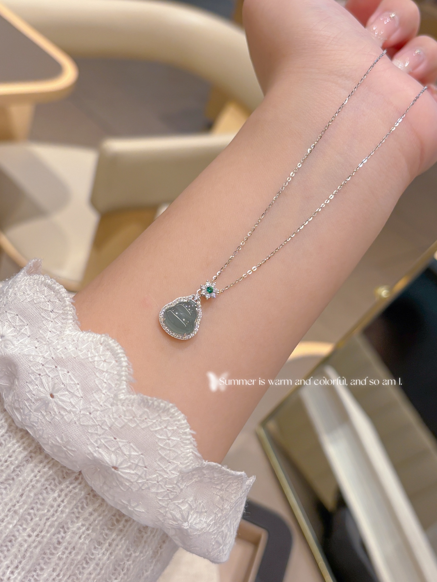 925 Silver Jadeite Necklace Unique Father's Day Silver