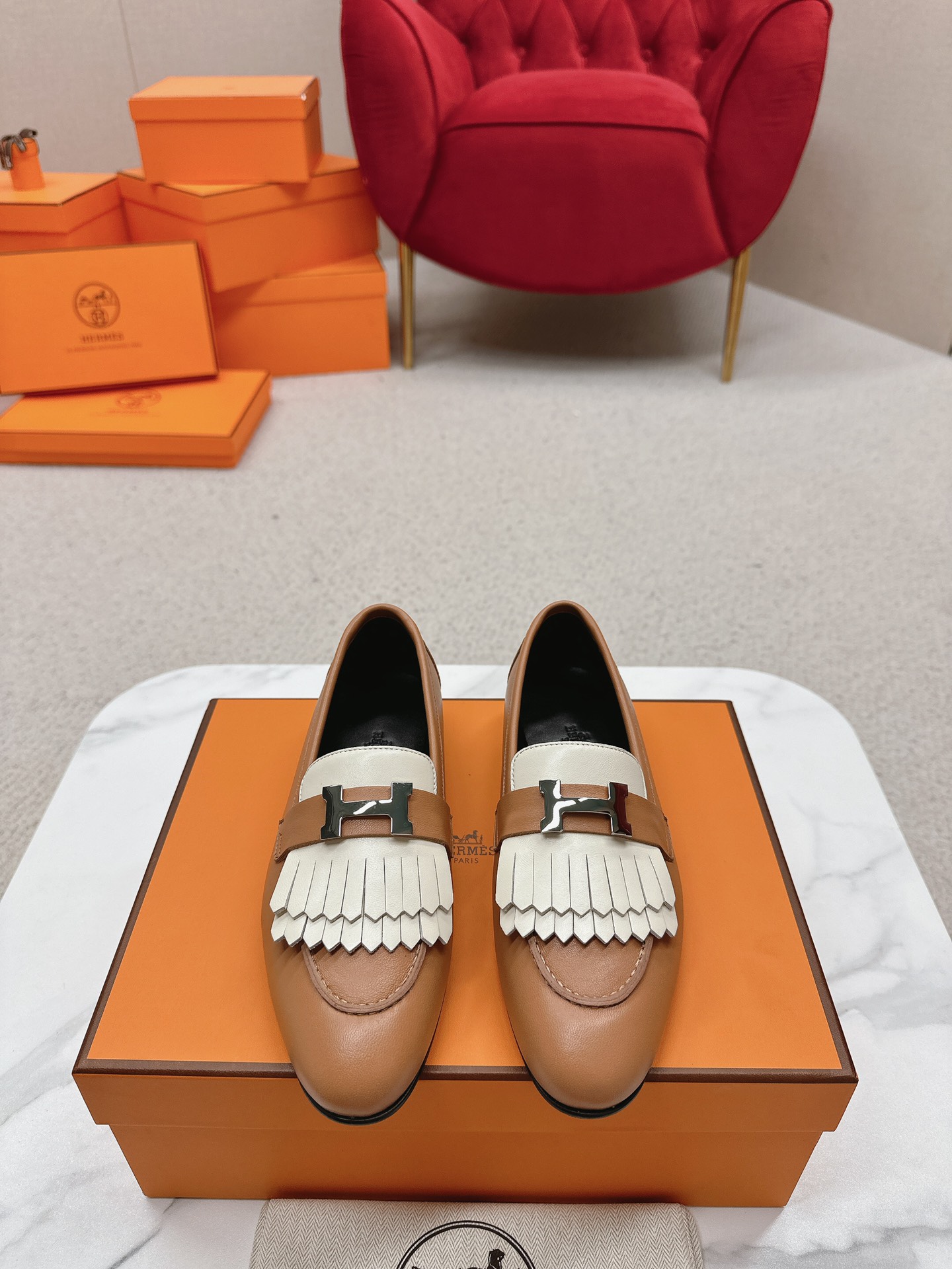 Hermes Shoes Loafers Splicing
