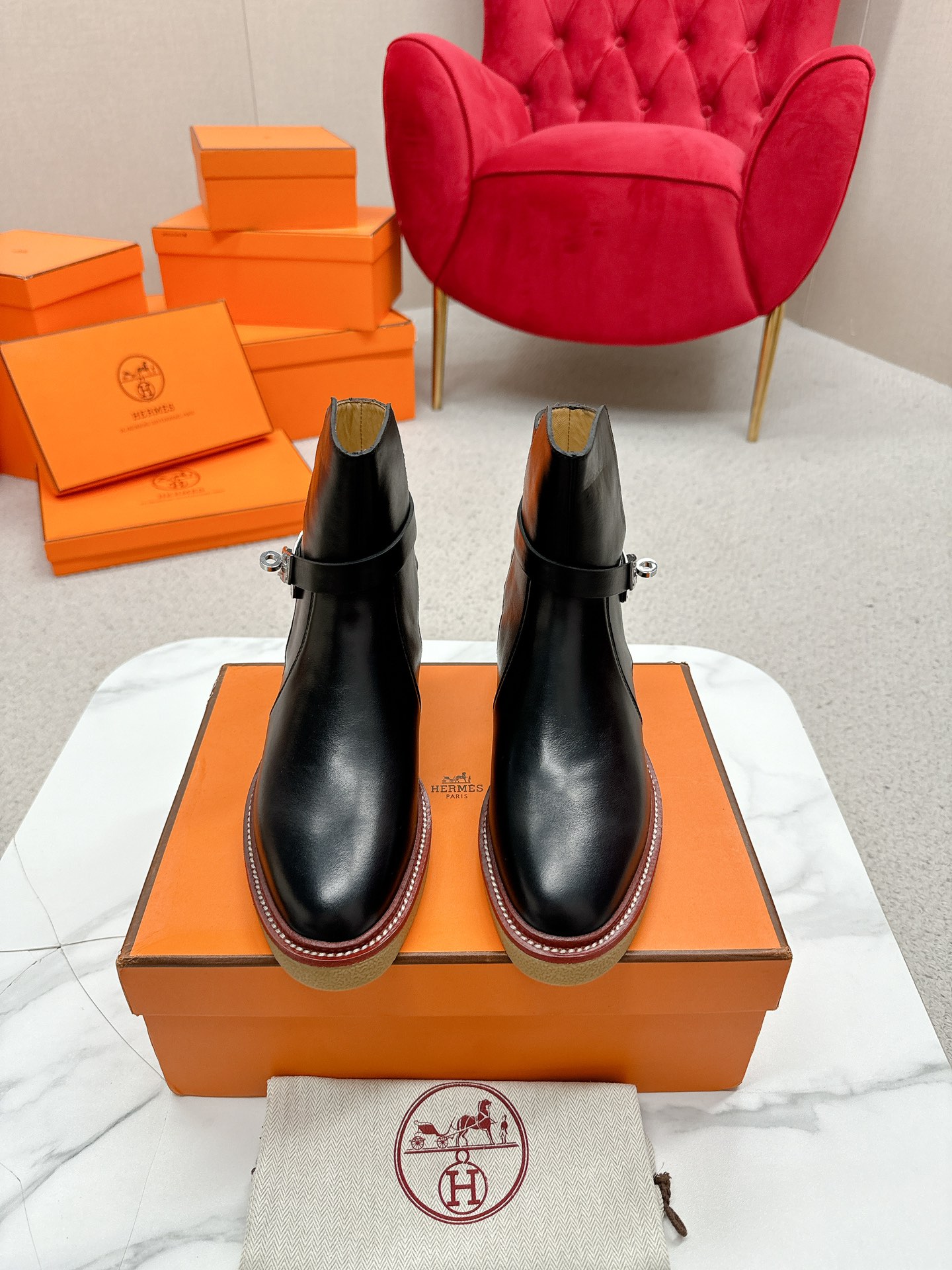 Hermes Boots Cowhide Genuine Leather Rubber Fall/Winter Collection